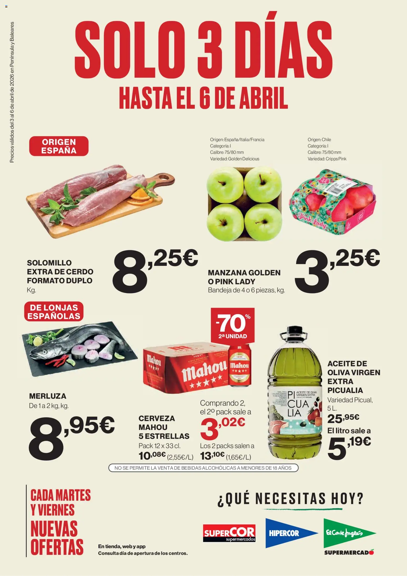 Hipercor catálogo │ válido desde el 03/04/2026 | Página: 1 | Productos: Aceite, Cerdo, Manzana, Bandeja