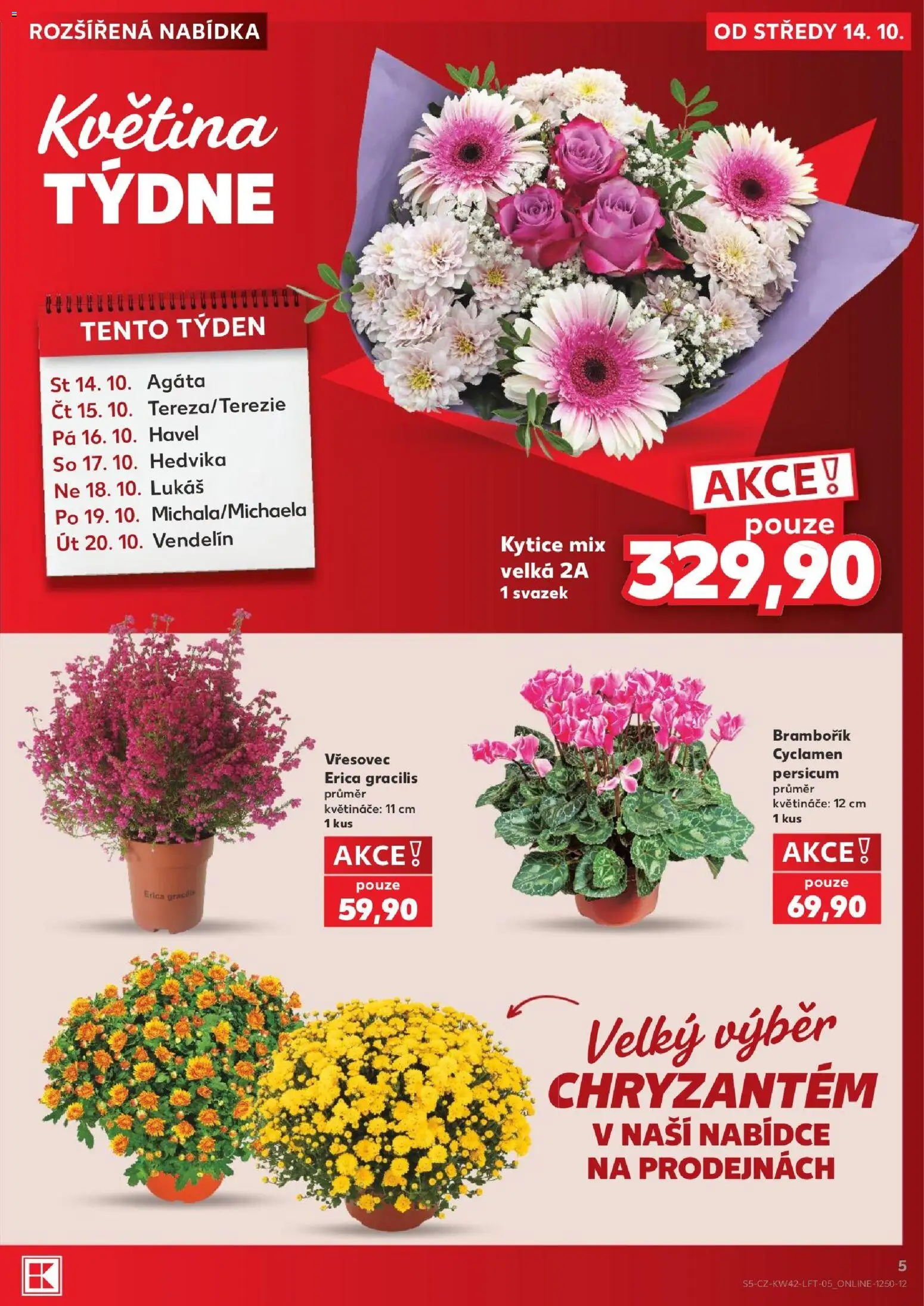 Kaufland leták - Kolín od 14.10.2026 | Strana: 5 | Produkty: Květináče, Kytice