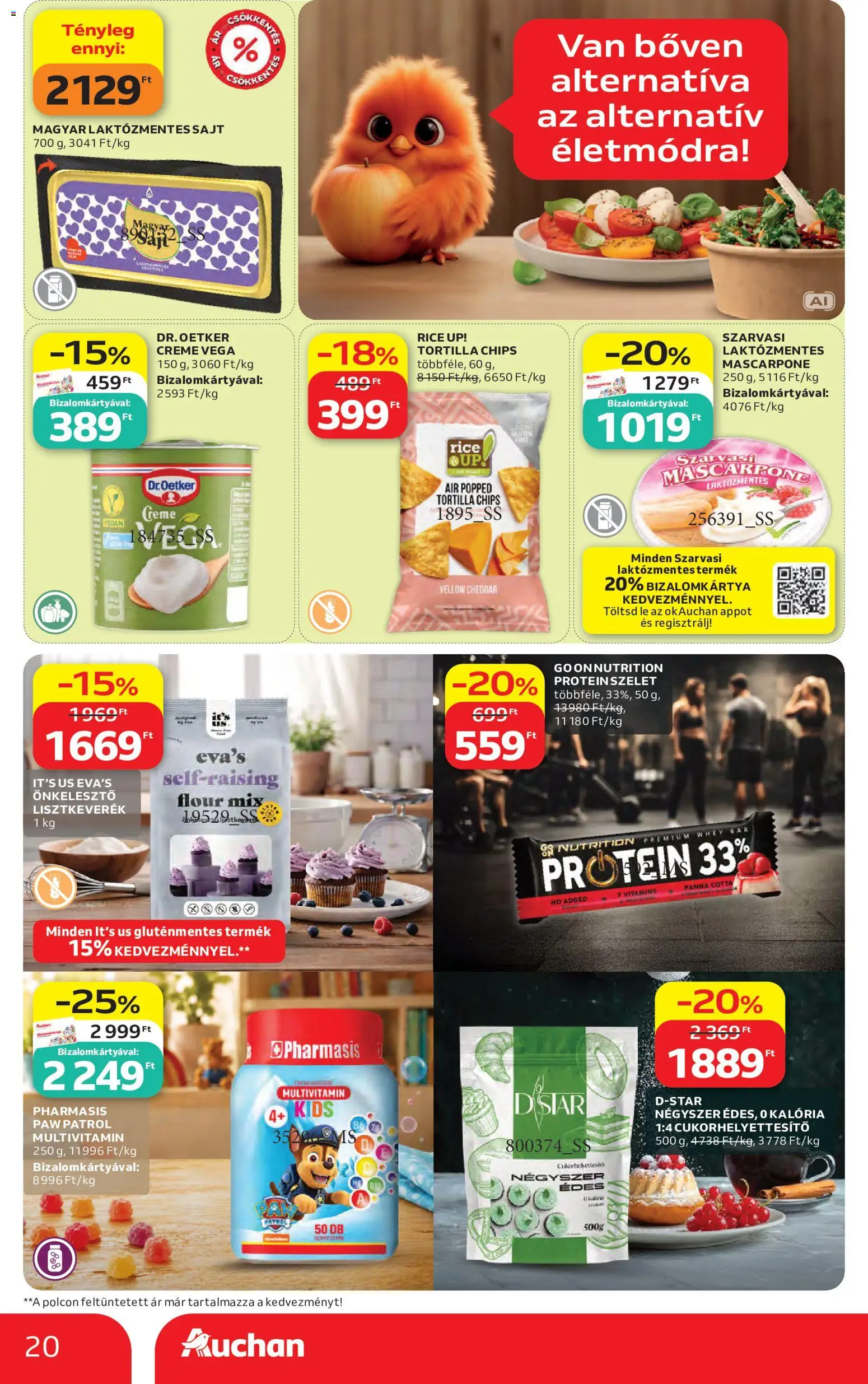 Auchan akciós ujság - amely érvényes a következő dátumtól: 2026.09.10. | Oldal: 20 | Termékek: Tortilla, Laktózmentes sajt, Szarvasi, Gluténmentes