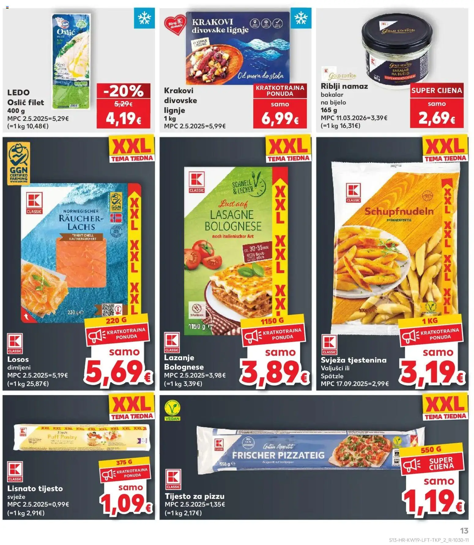 Kaufland katalog | vrijedi od 06.05.2026 | Stranica: 13 | Proizvodi: Tjestenina, Losos, Pasta, Oslić