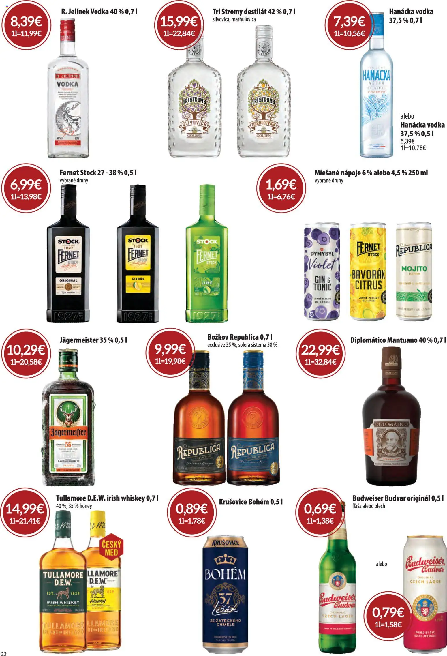 Nové CBA Verex akcie – leták je platný od 02.07.2026 | Strana: 23 | Produkty: Jägermeister, Božkov, Gin, Vodka