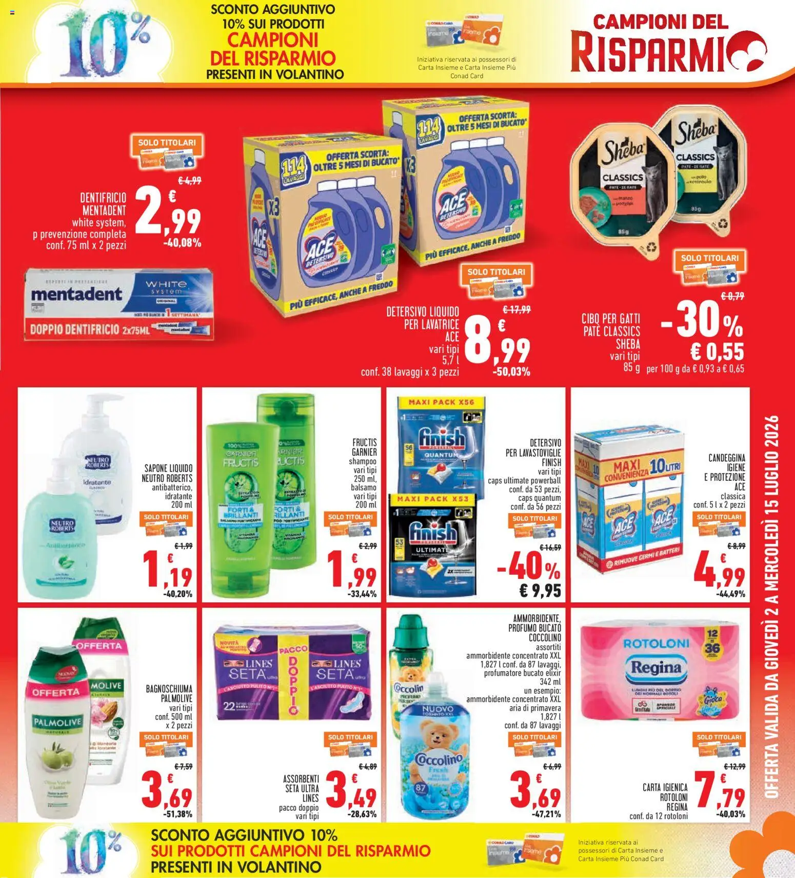 Volantino Conad del 02/07/2026 | Pagina: 5 | Prodotti: Balsamo, Carta igienica, Sapone, Ammorbidente