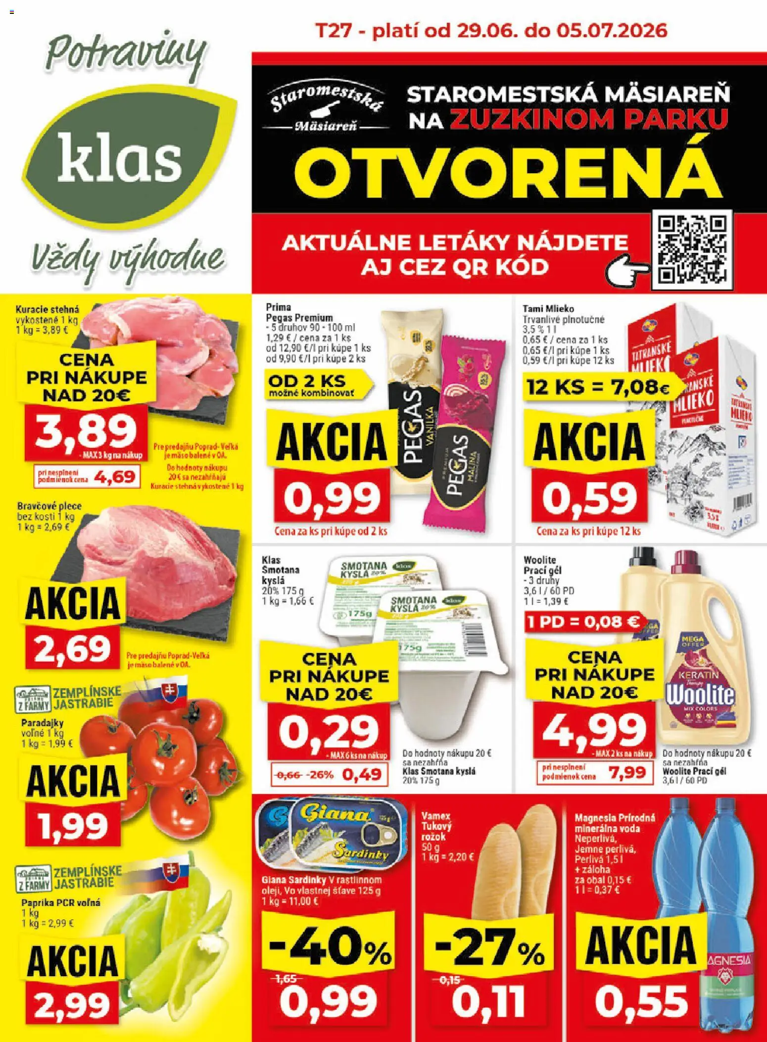 Nové Klas akcie – leták je platný od 29.06.2026 | Strana: 1 | Produkty: Paprika, Smotana, Voda, Minerálna voda