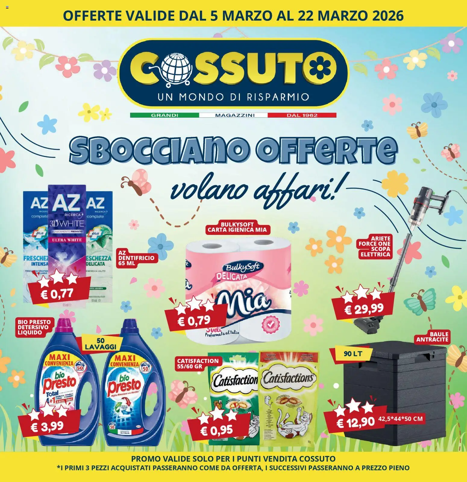 Volantino Cossuto del 05.03.2026 | Pagina: 1 | Prodotti: Carta igienica, Talco, Scopa, Baule