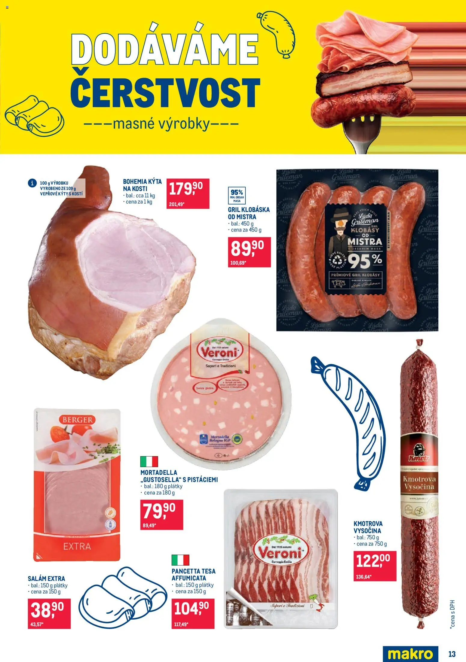 Makro leták - Pro milovníky jídla od 03.06.2026 | Strana: 13 | Produkty: Klobásy, Vysočina, Mortadella, Kýta