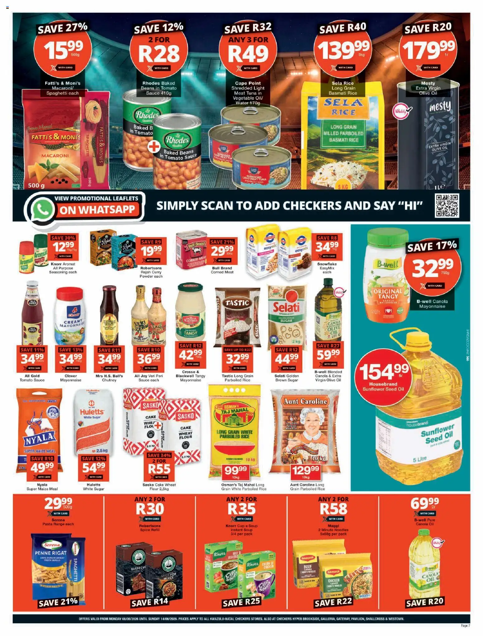 New Checkers catalogue – valid from 08.06.2026 | Page: 7 | Products: Corned meat, Rice, Cream, Water