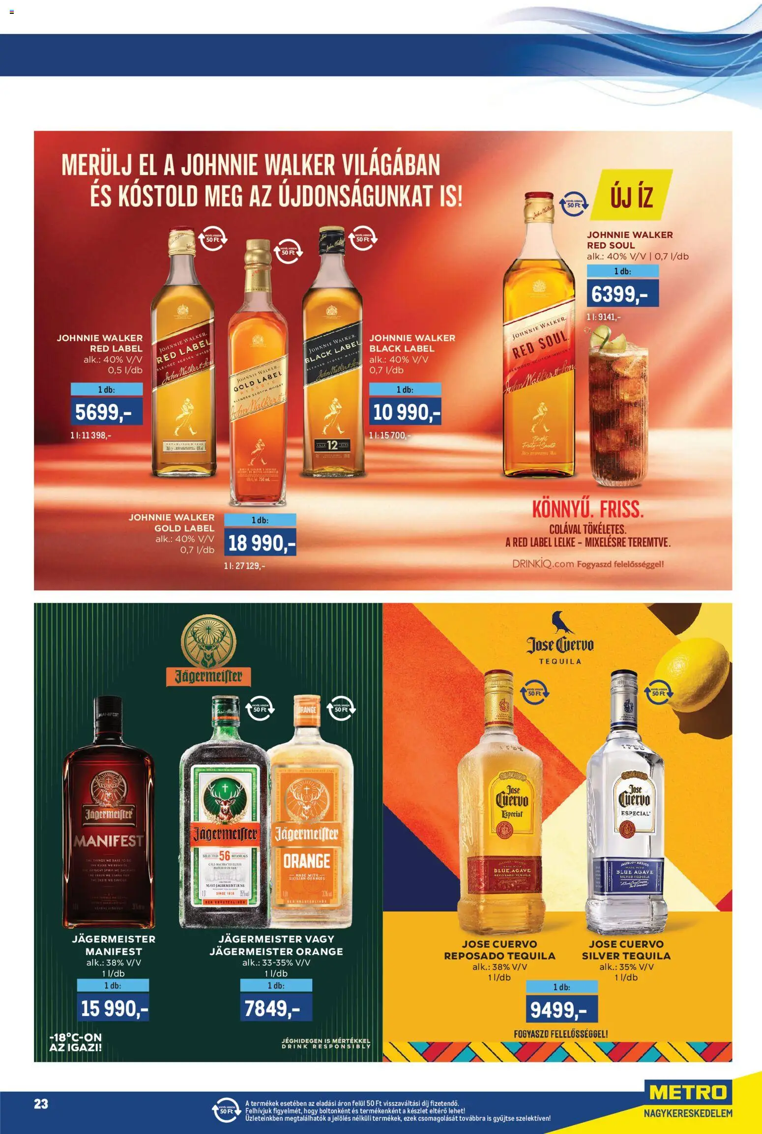 Metro akciós ujság - amely érvényes a következő dátumtól: 2026.09.01. | Oldal: 23 | Termékek: Jägermeister, Johnnie Walker, Whisky, Só