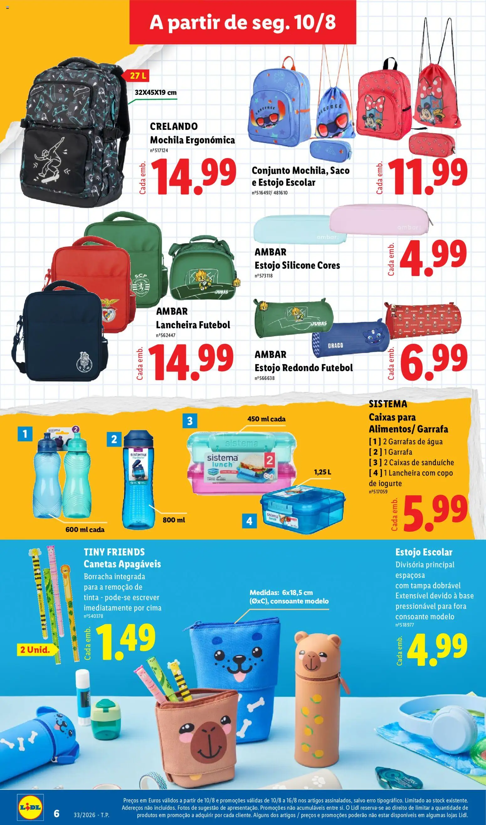 Lidl Novidades │ válido de 10/08/2026 | Página: 6 | Produtos: Agua, Mochila, Sanduíche, Saco