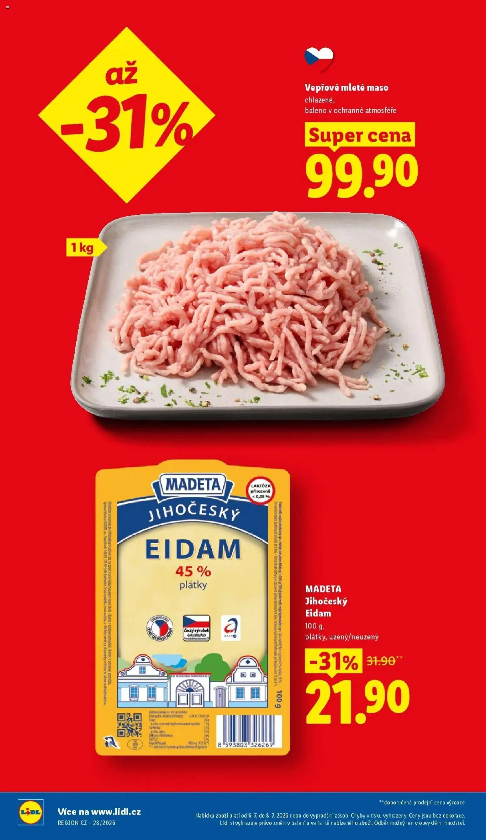 Lidl aktuální leták od 06.07.2026 | Strana: 4 | Produkty: Eidam, Mleté maso, Maso