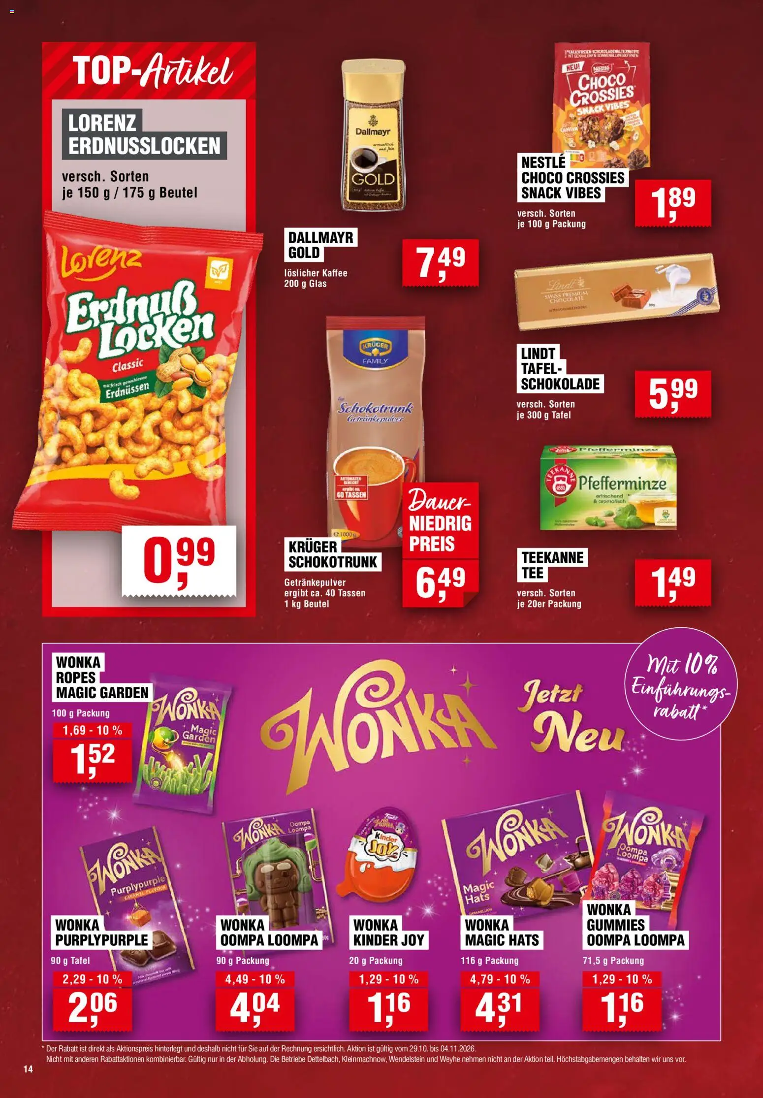 Handelshof Prospekt – gültig ab 29.10.2026 | Seite: 14 | Produkte: Kaffee, Kinder joy, Lindt, Löslicher Kaffee