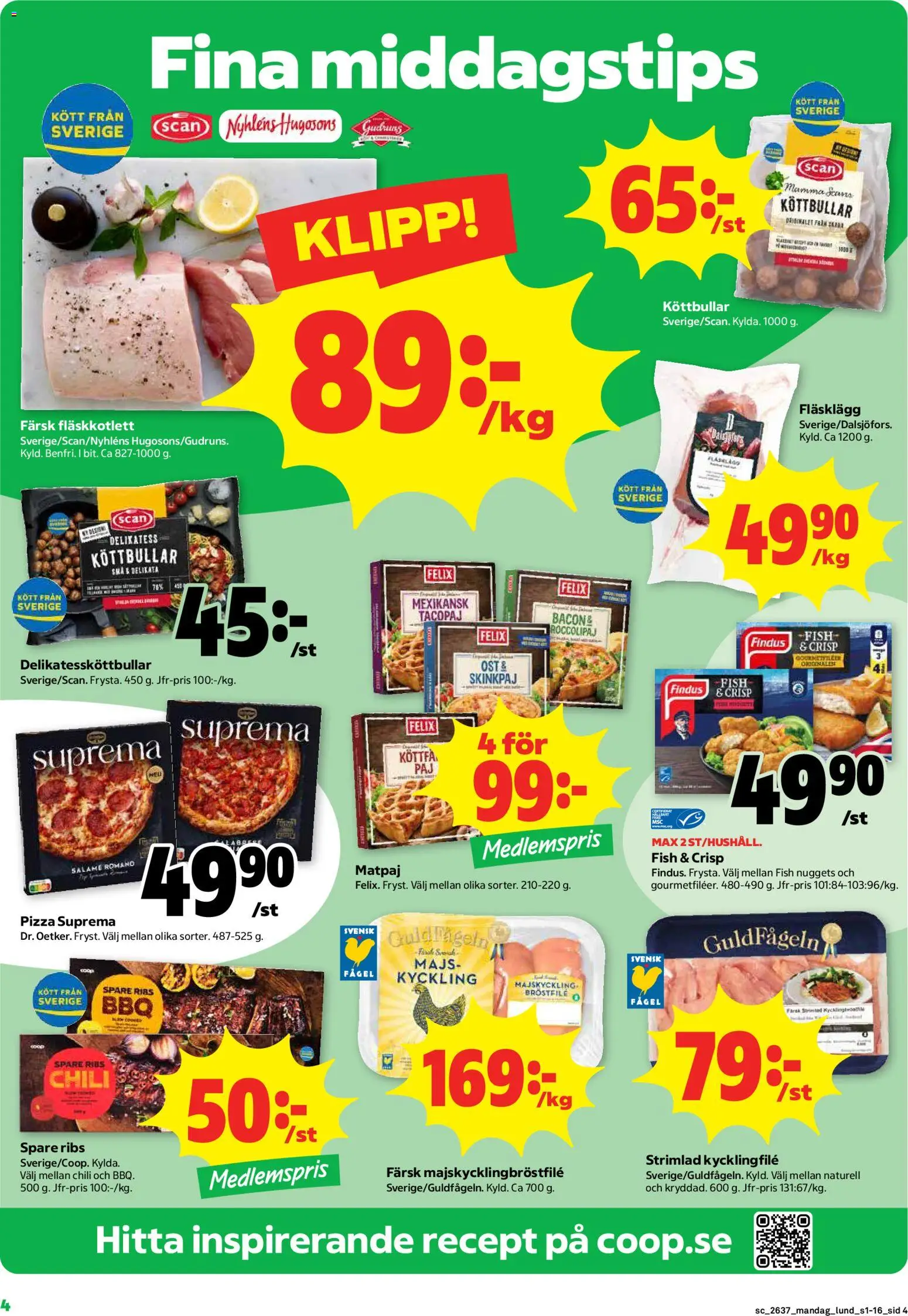 Coop Forum reklamblad aktuell från 07/09/2026 | Sida: 4 | Produkter: Fläskkotlett, Fläsklägg, Kött, Majs