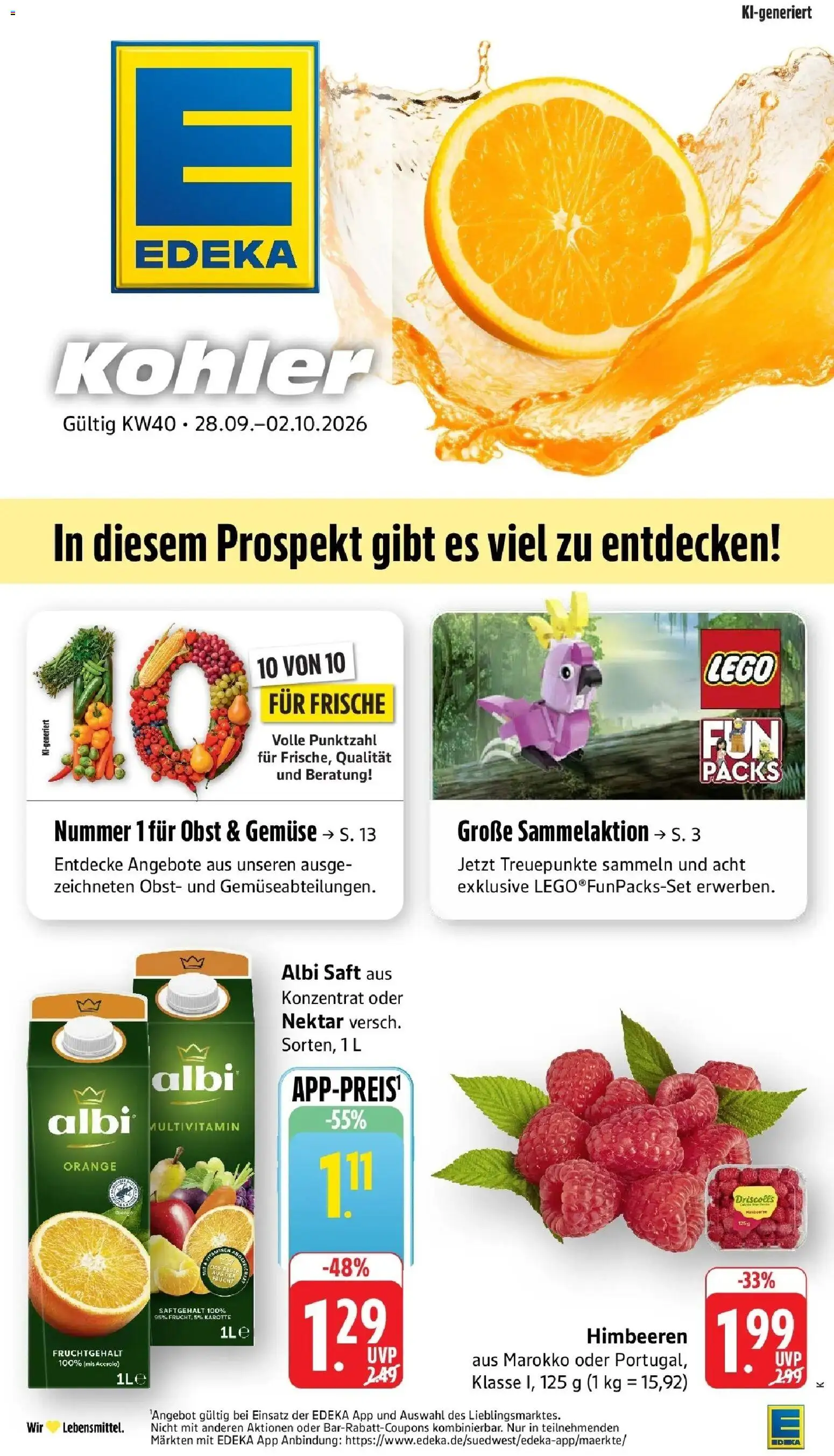 Edeka Prospekt Lahr – gültig ab 28.09.2026 | Seite: 1 | Produkte: Himbeeren, Gemüse, Obst, Saft
