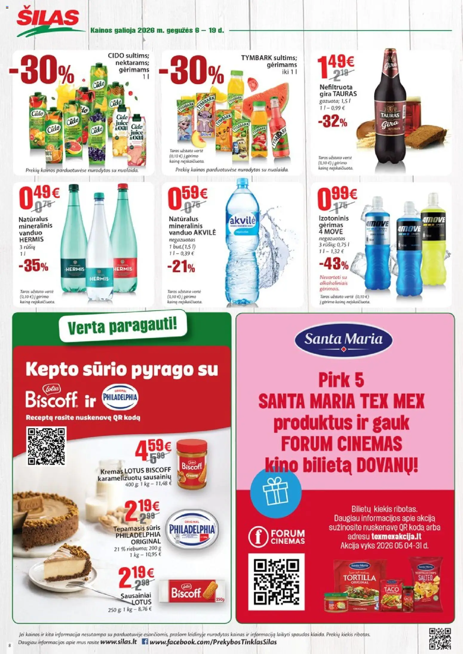 Šilas akcijos nuo 06.05.2026 | Puslapis: 8 | Prekių: Sausainiai, Kremas, Sūris