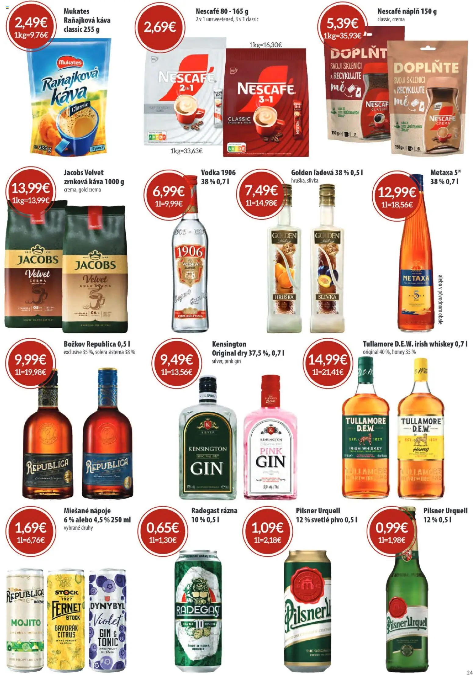 Nové Sintra akcie – leták je platný od 07.05.2026 | Strana: 24 | Produkty: Káva, Božkov, Gin, Fernet