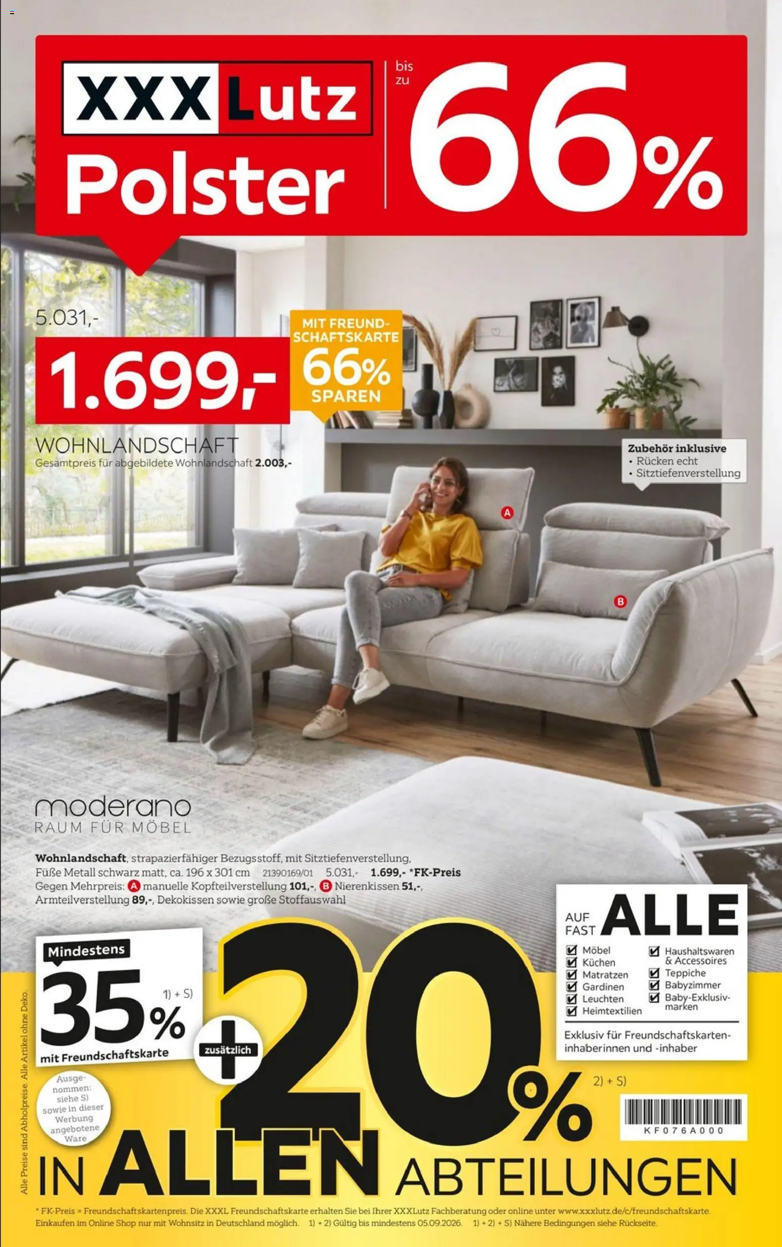 XXXLutz Bis zu 66% auf Polster – gültig ab 22.08.2026 | Seite: 1 | Produkte: Wohnlandschaft