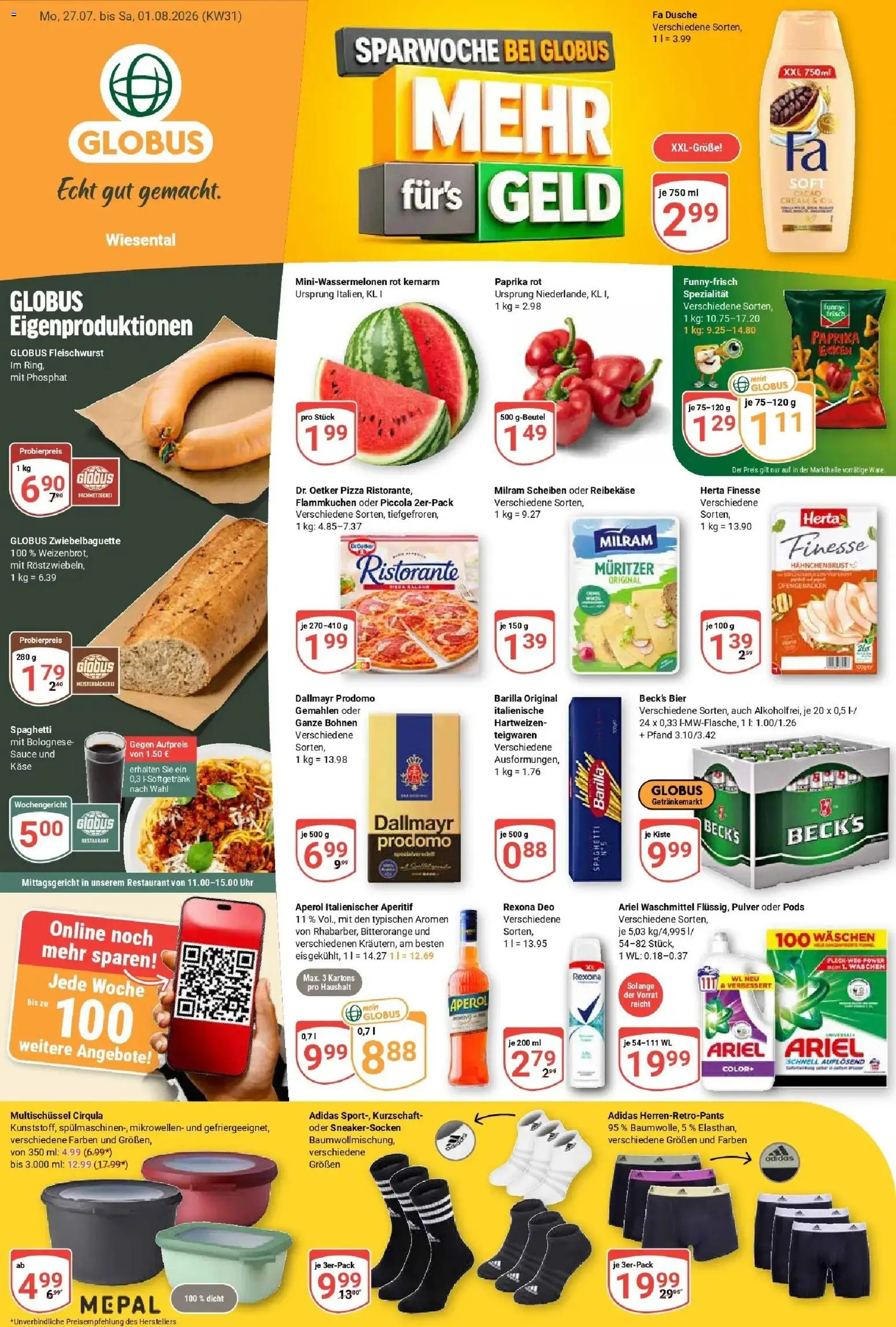 Globus Prospekt Waghäusel – gültig ab 20.07.2026 | Seite: 5 | Produkte: Ristorante, Dallmayr, Waschmittel, Herta finesse