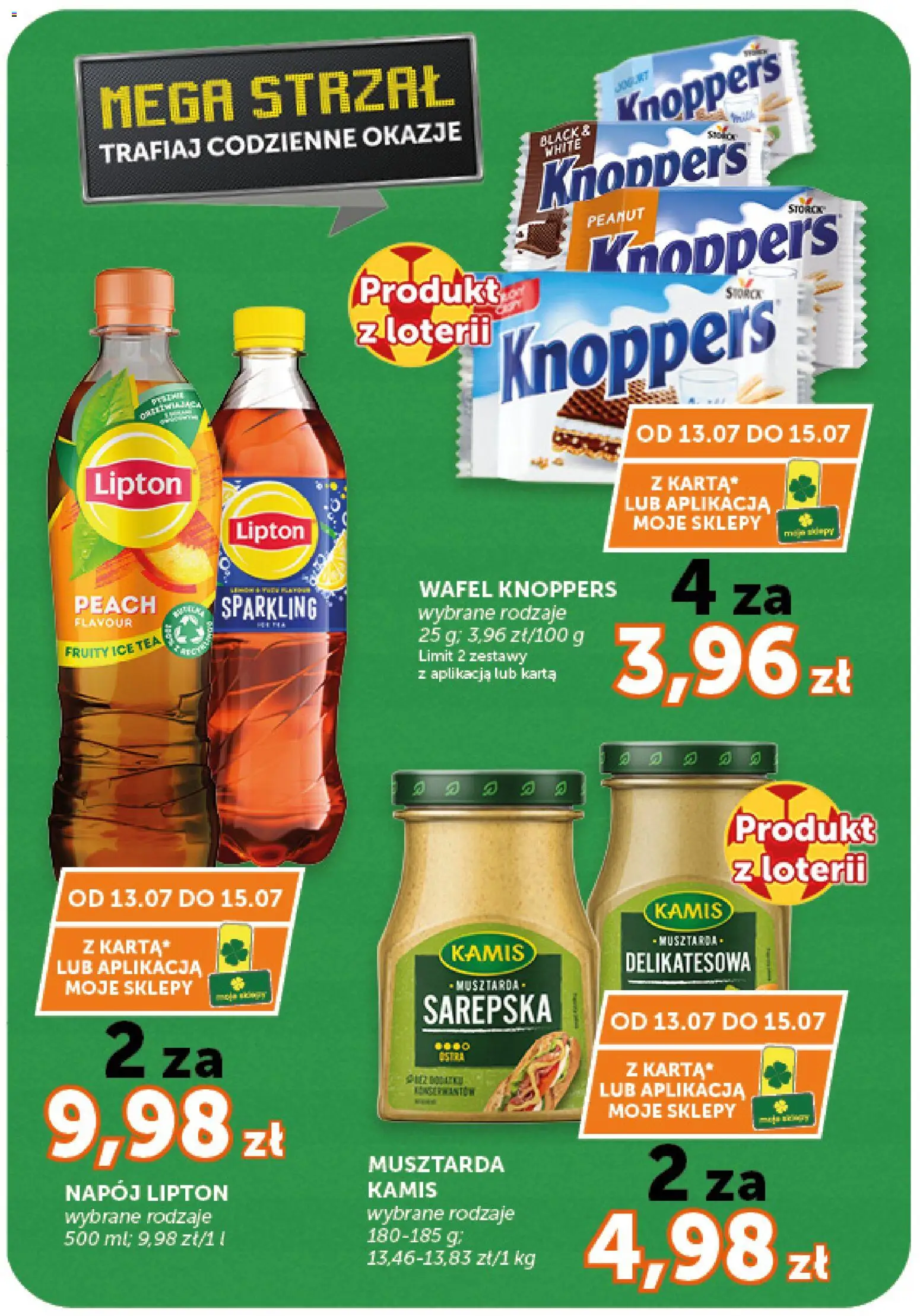 Groszek gazetka - Market od 09.07.2026 | Strona: 13 | Produkty: Knoppers, Karta, Ice Tea, Musztarda