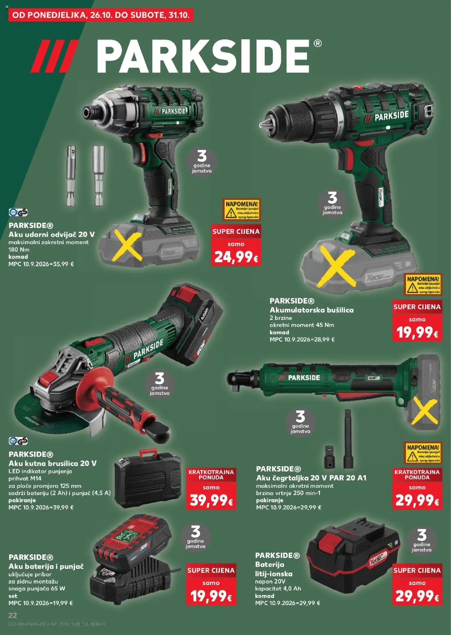 Kaufland katalog | vrijedi od 21.10.2026 | Stranica: 22 | Proizvodi: Brusilica, Led, Bušilica, Odvijač