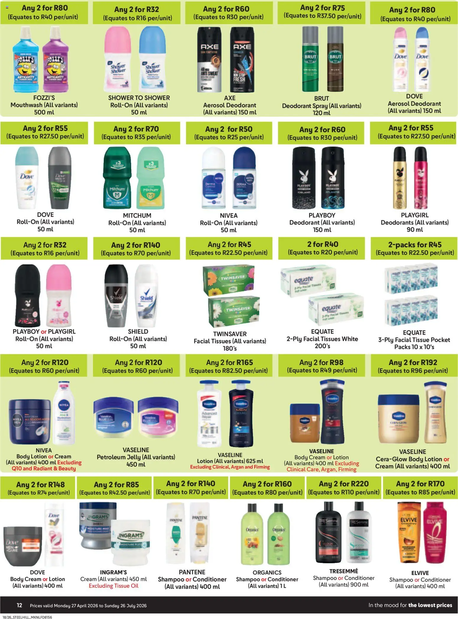 New Makro catalogue – valid from 27.04.2026 | Page: 12 | Products: Tissue oil, Shampoo, Mouthwash, Lotion