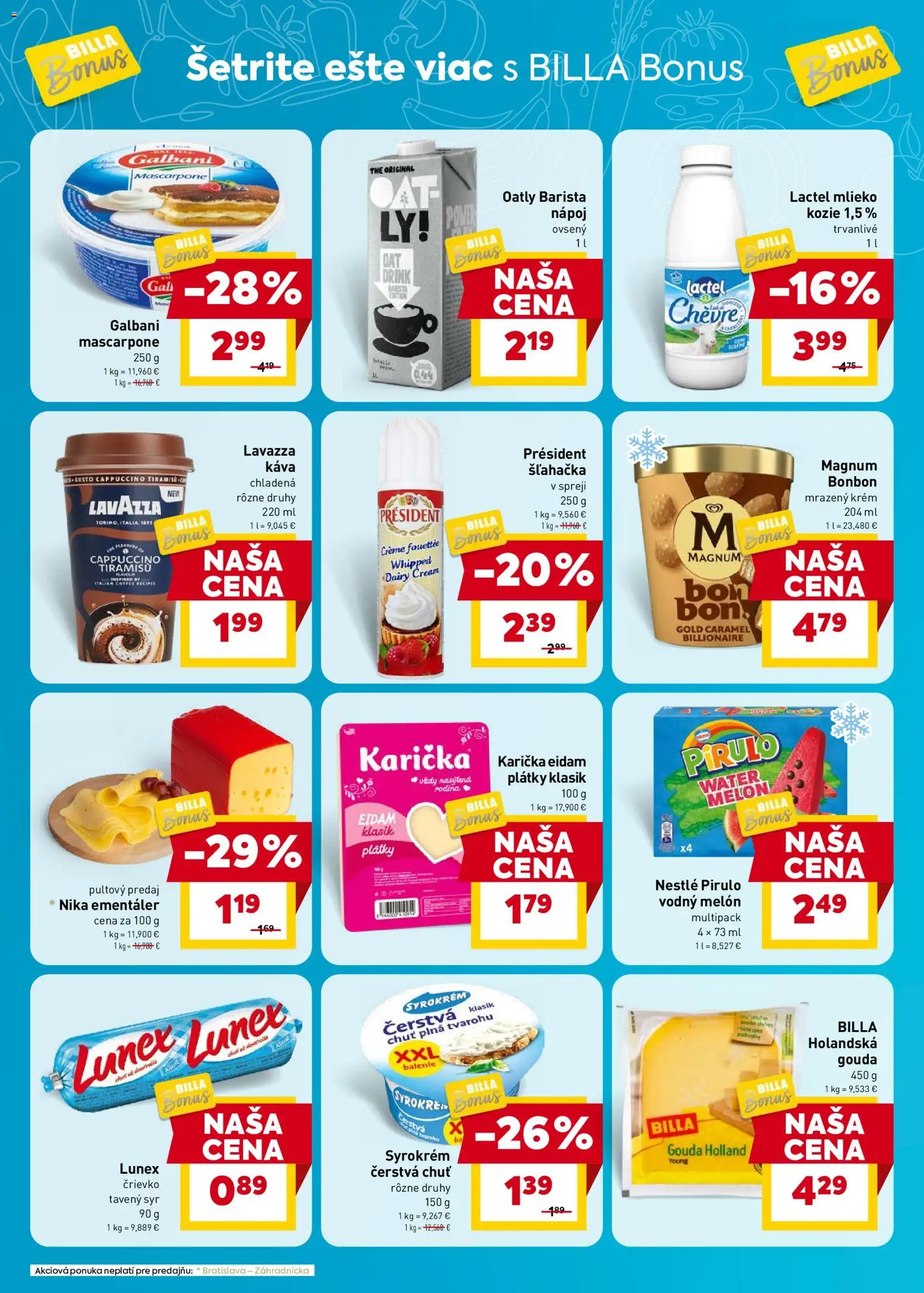 Nové Billa akcie – leták je platný od 19.08.2026 | Strana: 4 | Produkty: Mlieko, Lavazza, Magnum, Mascarpone