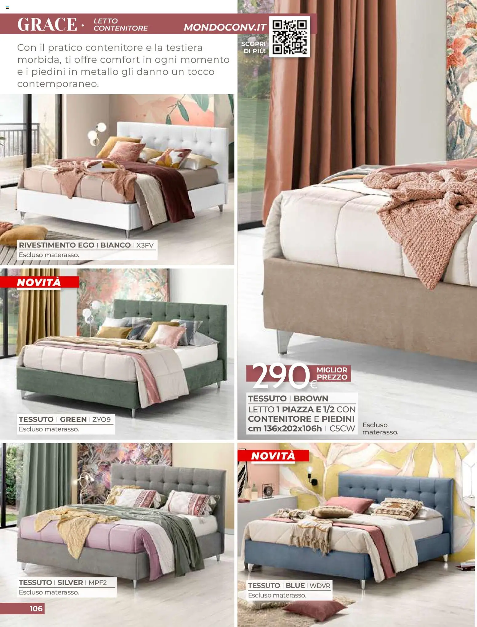 Volantino Mondo Convenienza del 01/09/2026 | Pagina: 108 | Prodotti: Letto contenitore, Contenitore, Letto