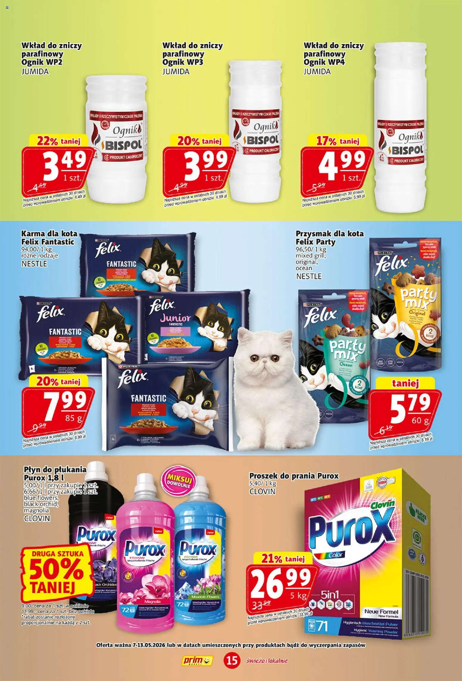 Prim Market gazetka od 07.05.2026 | Strona: 15 | Produkty: Karma dla kota, Proszek do prania
