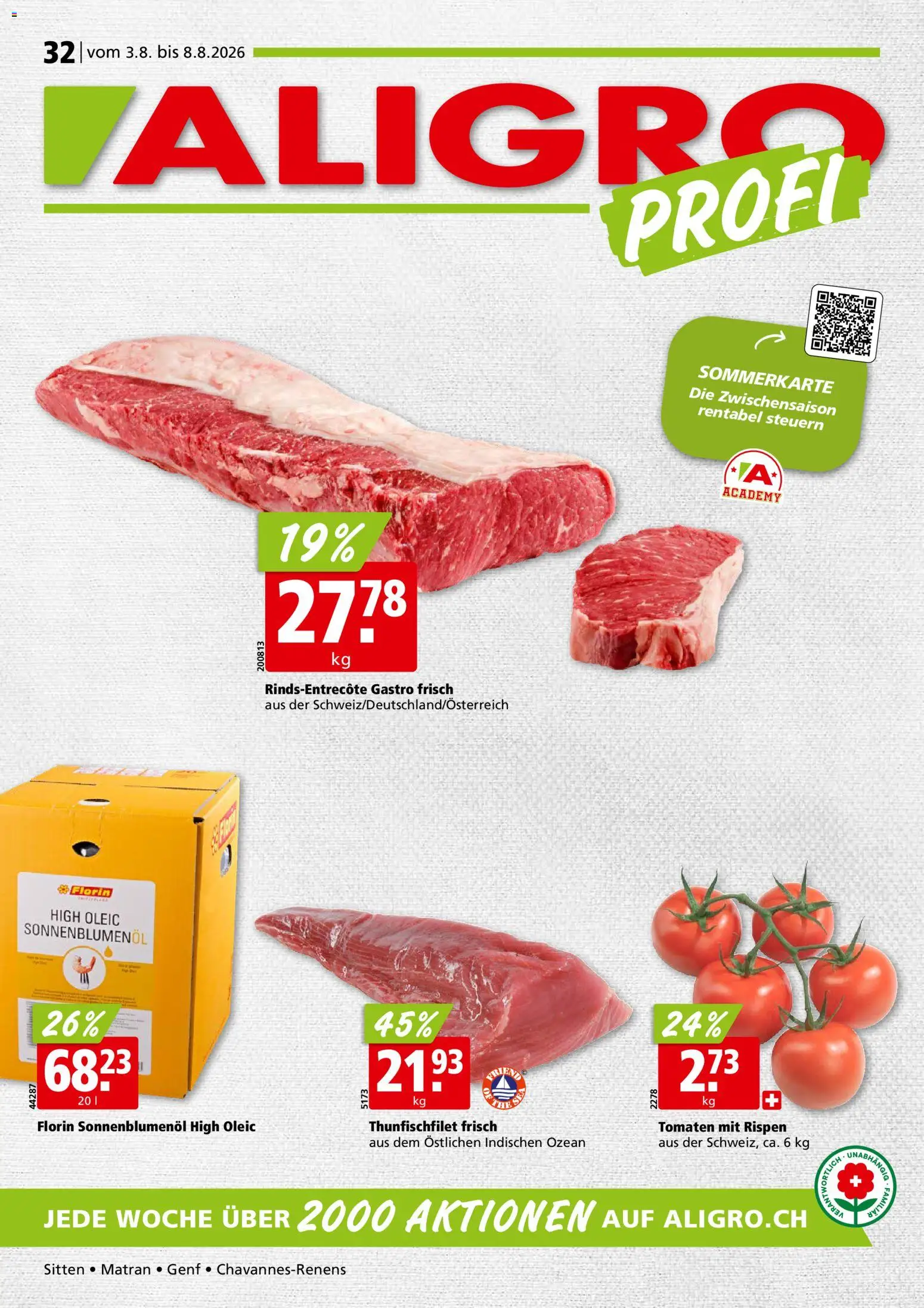 Aligro aktionen Chavannes, Matran, Genf, Sitten – gültig ab 03.08.2026 | Seite: 1 | Produkte: Tomaten