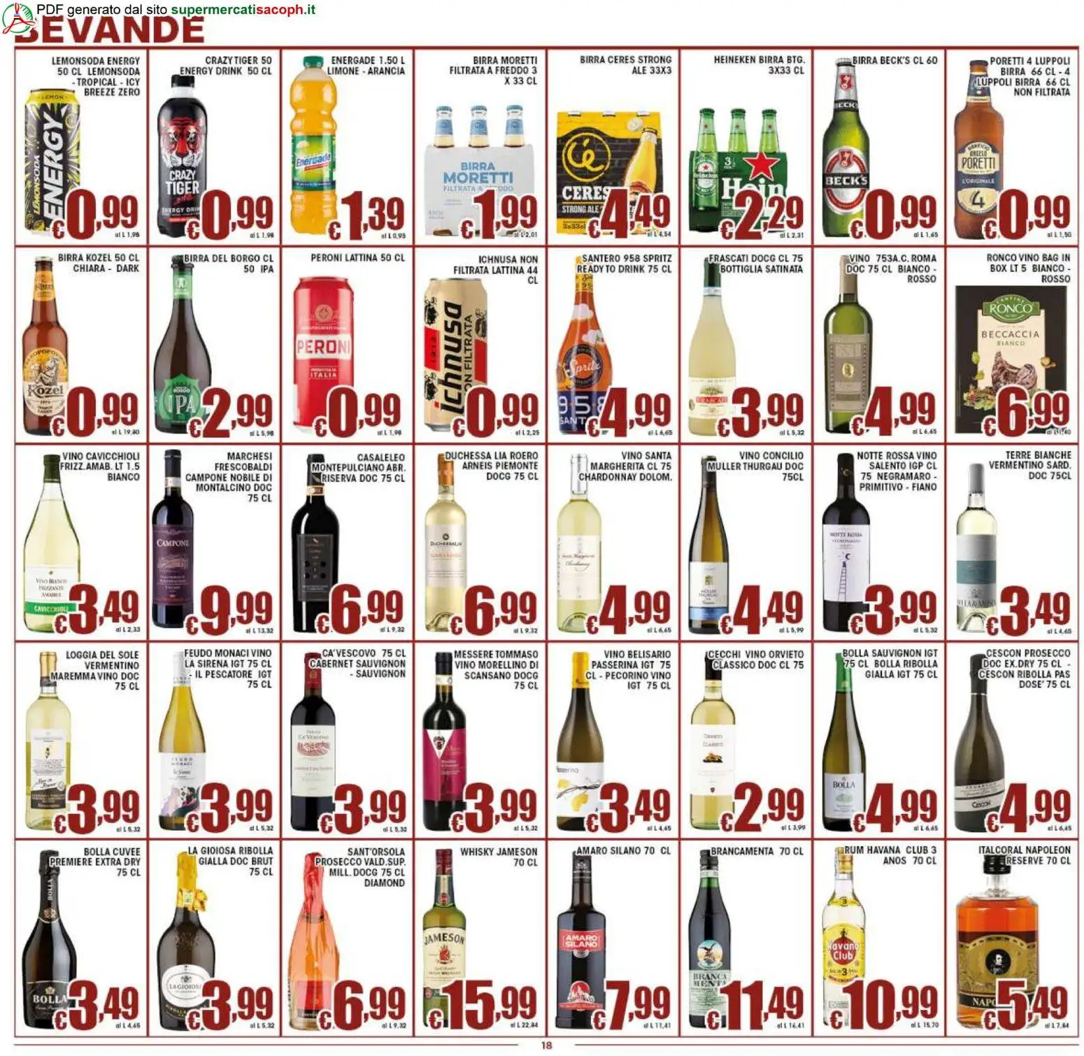 Volantino Sacoph del 17.04.2026 | Pagina: 18 | Prodotti: Birra, Vino, Ceres, Arancia