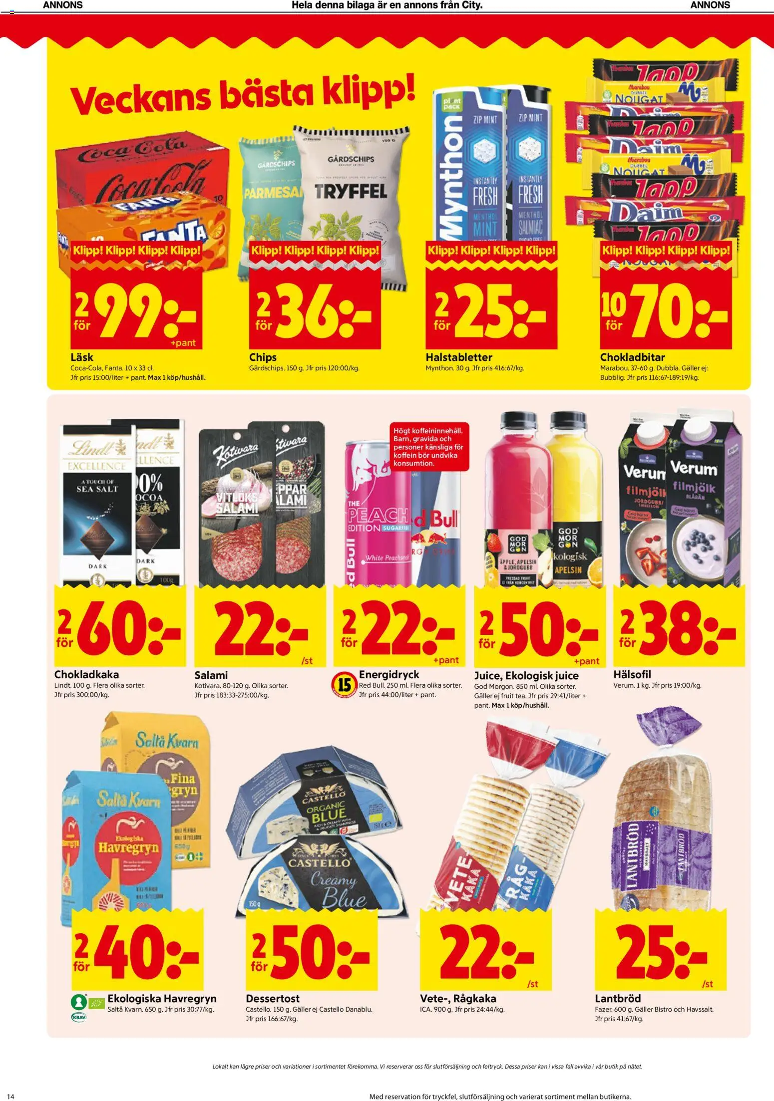 ICA Kvantum reklamblad aktuell från 05/10/2026 | Sida: 14 | Produkter: Kvarn, Salt, Coca cola, Salami