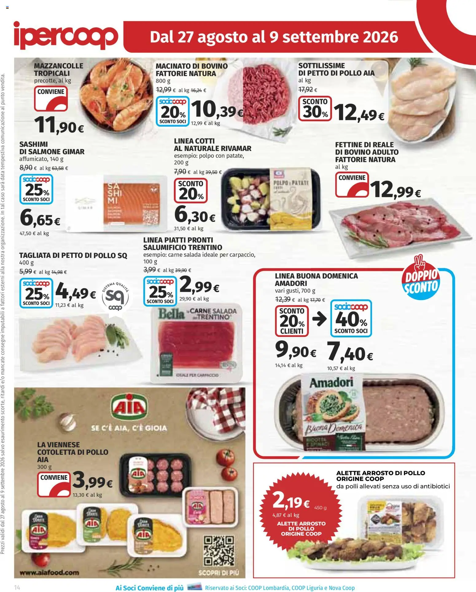 Volantino Ipercoop del 27/08/2026 | Pagina: 14 | Prodotti: Bovino, Salmone, Data, Polli