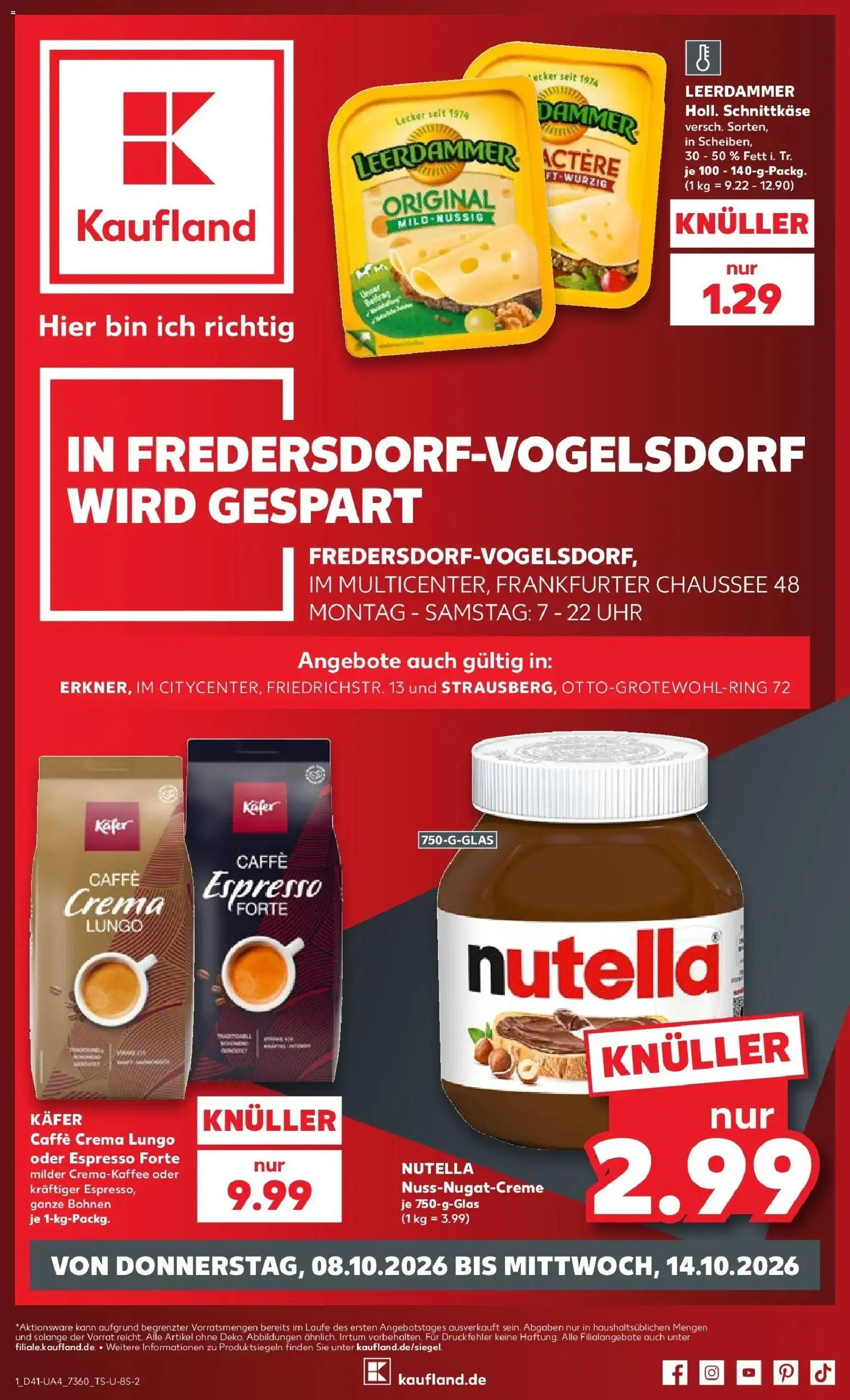 Prospekt Kaufland ab 08.10.2026 » Angebote Online zum Blättern | Seite: 1 | Produkte: Leerdammer, Nutella, Uhr