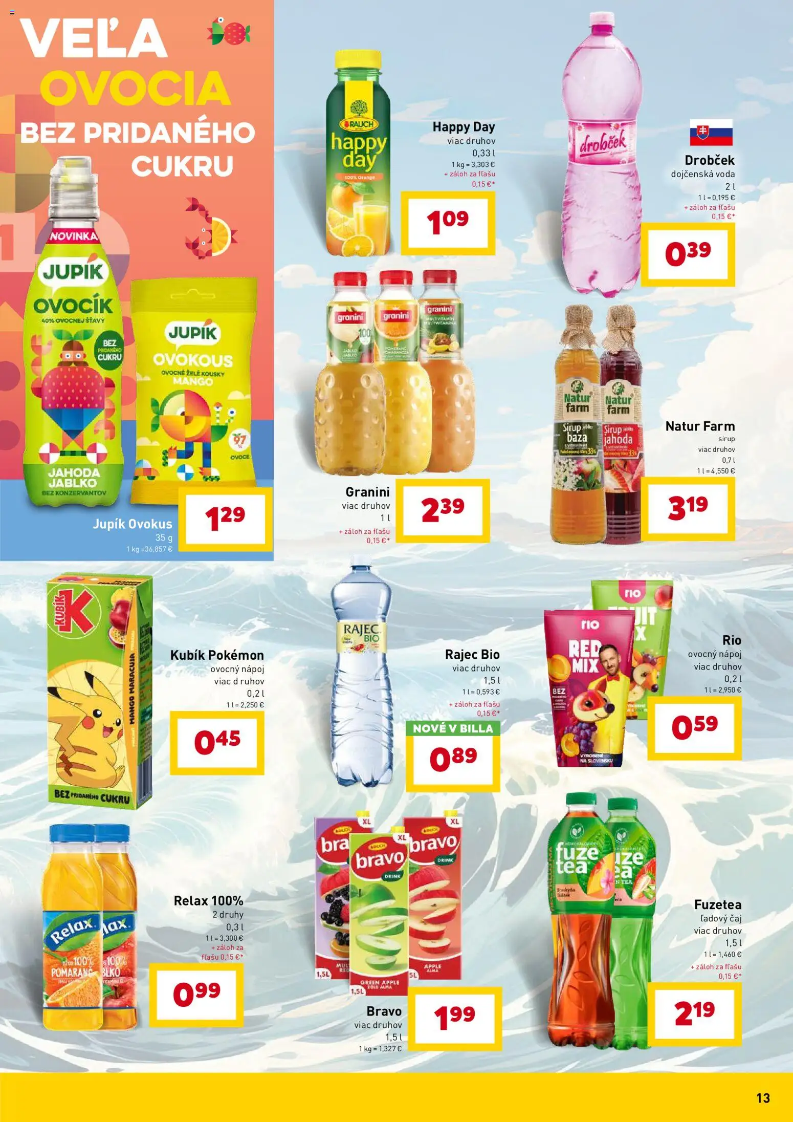 Nové Billa akcie – leták je platný od 27.05.2026 | Strana: 13 | Produkty: Čaj, Rajec, Voda, Mango