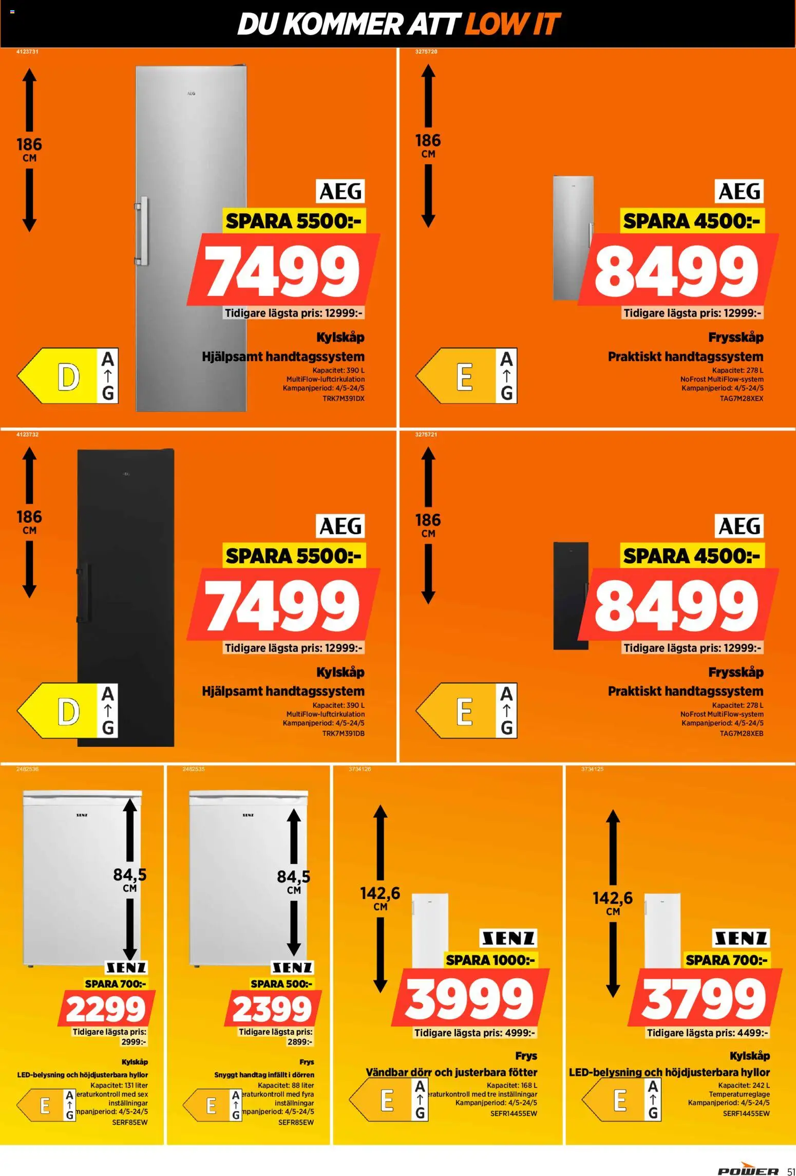 Power reklamblad aktuell från 18.05.2026 | Sida: 51 | Produkter: Kylskåp, Frys