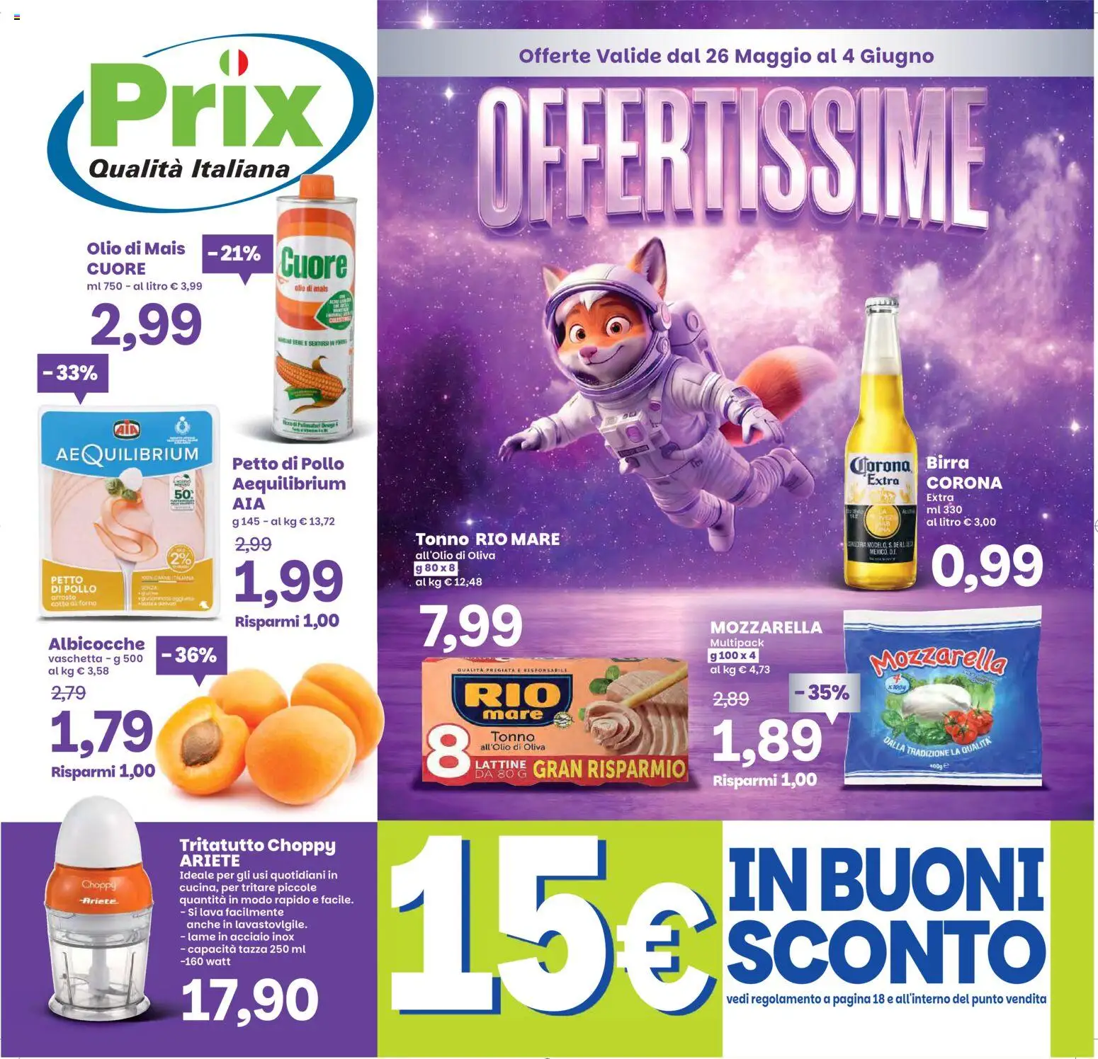 Volantino Prix del 26.05.2026 | Pagina: 1 | Prodotti: Birra, Pollo, Mozzarella, Forno