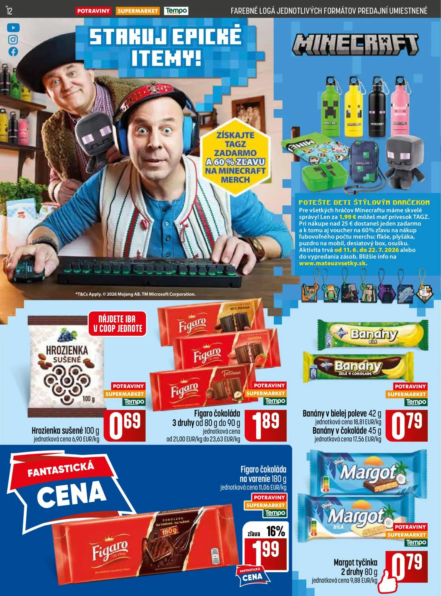 Nové COOP Jednota akcie – leták je platný od 11.06.2026 | Strana: 12 | Produkty: Banány v čokoláde, Banány, Hrozienka, Puzdro