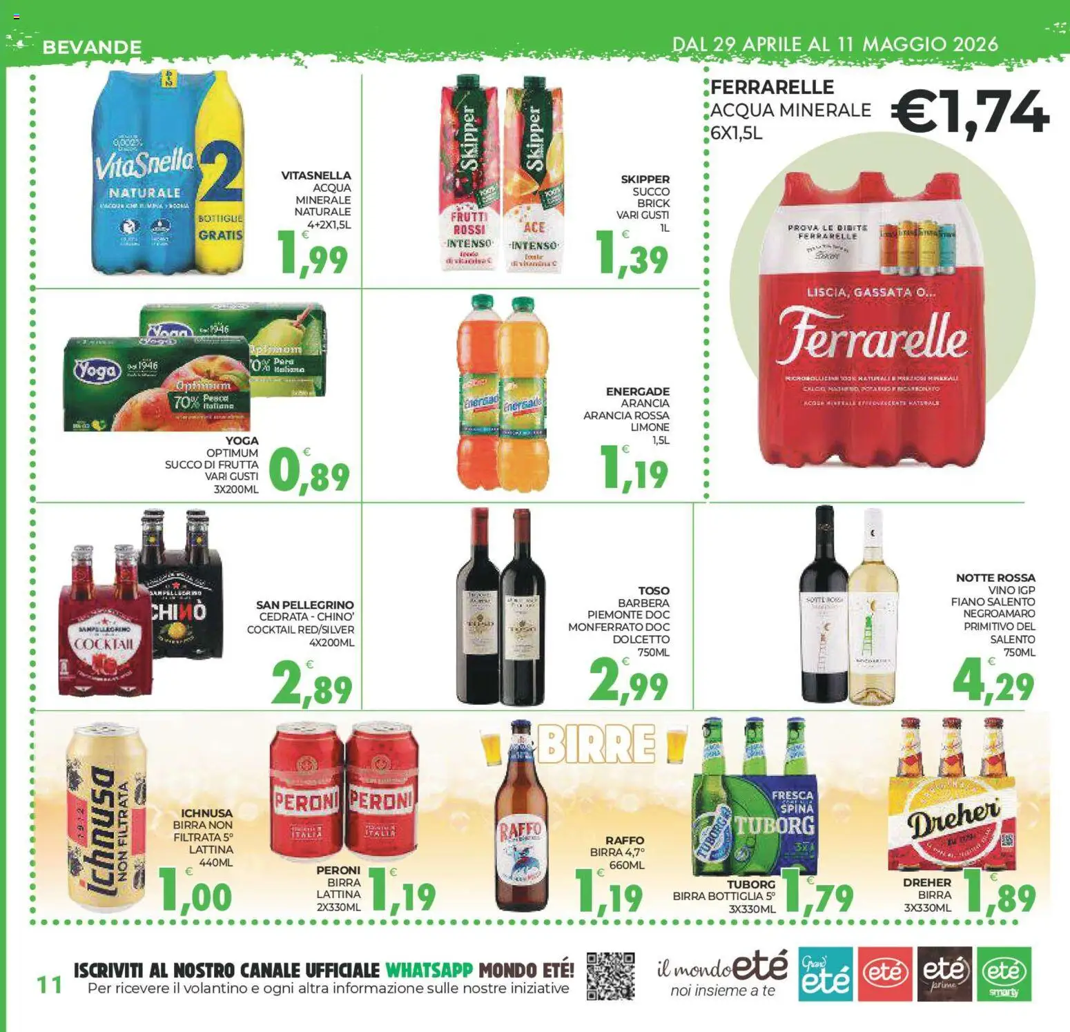 Volantino Eté del 29.04.2026 | Pagina: 11 | Prodotti: Frutta, Acqua minerale, Cedrata, Ferrarelle