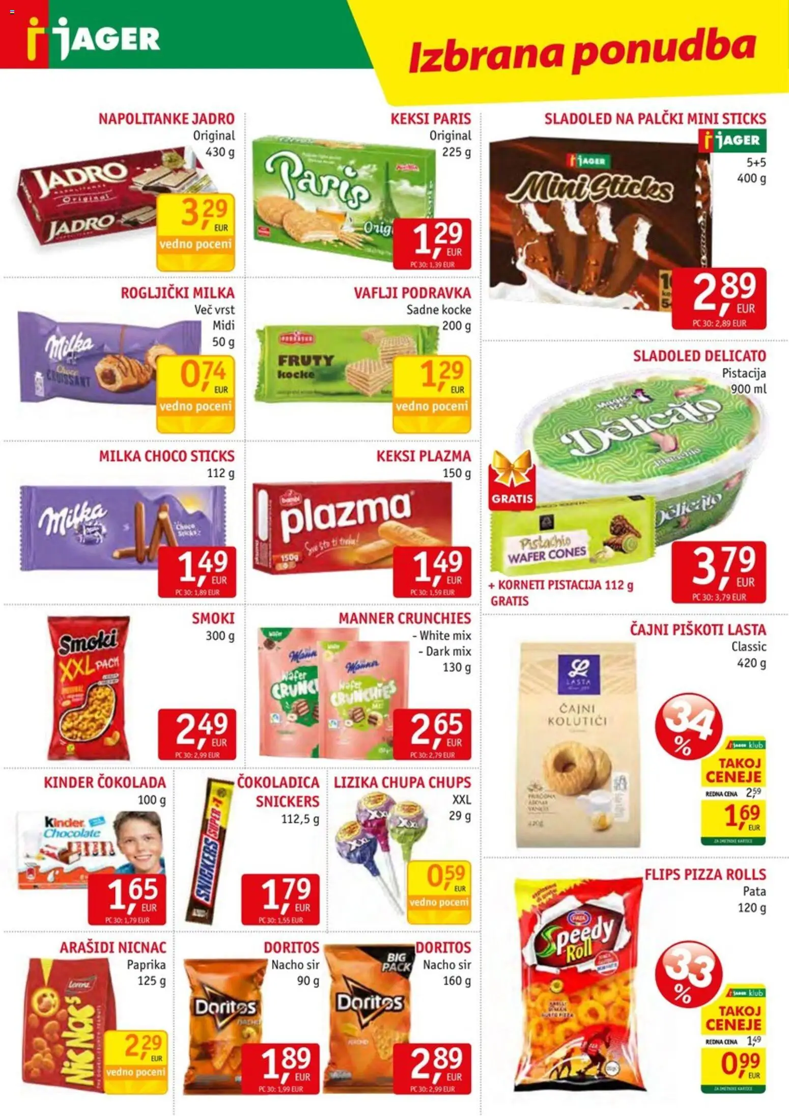 Novi Jager katalog ponudbe – veljaven od 08.07.2026 | Stran: 10 | Izdelki: Rogljički, Flips, Sir, Sladoled