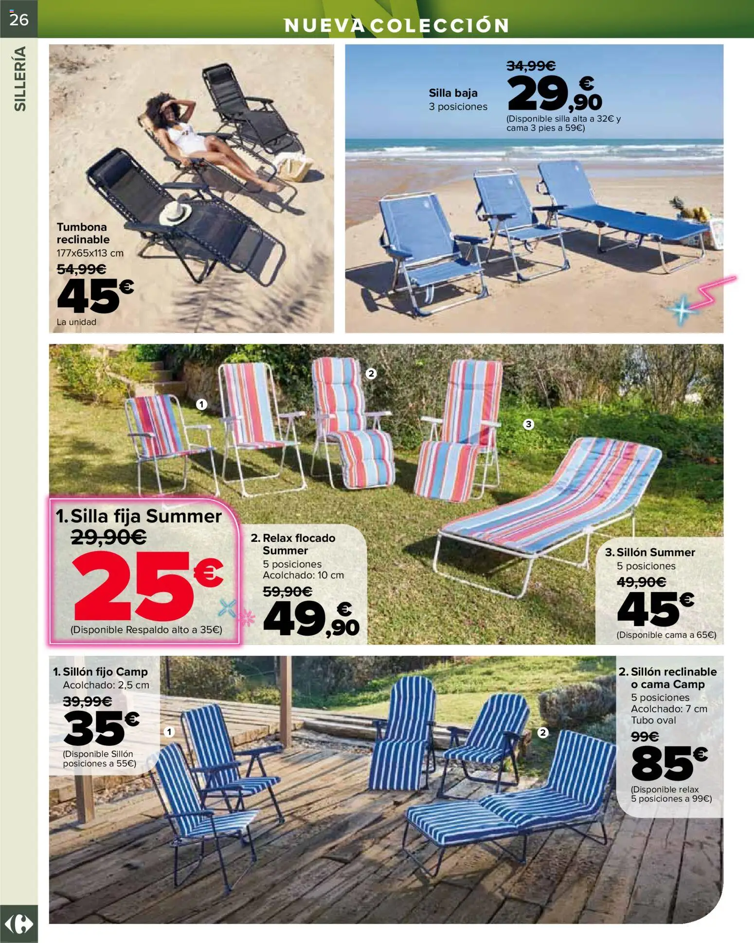Carrefour Jardin │ válido desde el 14.04.2026 | Página: 26 | Productos: Tumbona, Cama, Silla, Sillón reclinable