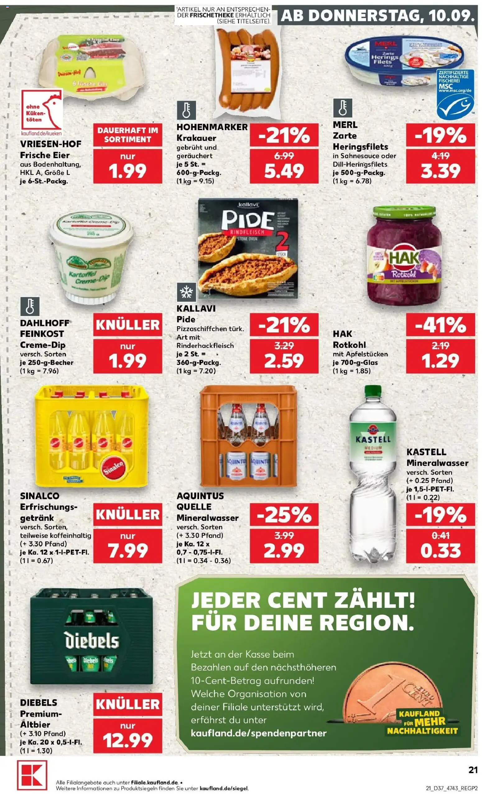 Prospekt Kaufland ab 10.09.2026 » Angebote Online zum Blättern | Seite: 21 | Produkte: Sinalco, Rotkohl, Eier, Mineralwasser