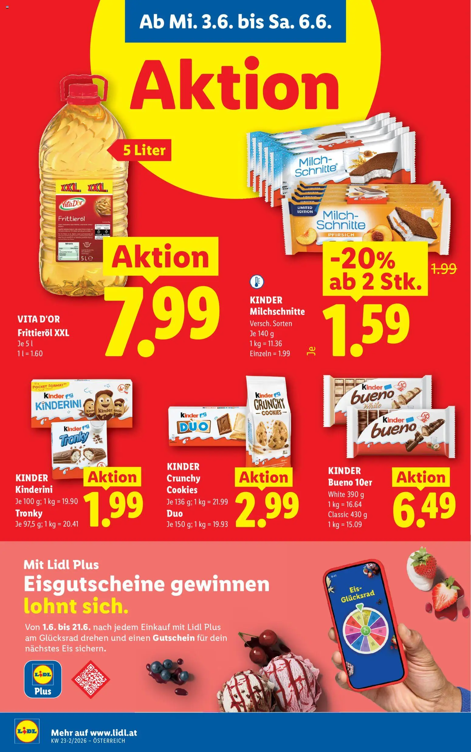 Lidl - Flugblatt gültig ab 03.06.2026 | Seite: 12 | Produkte: Eis, Pfirsich, Huile à frire, Milch
