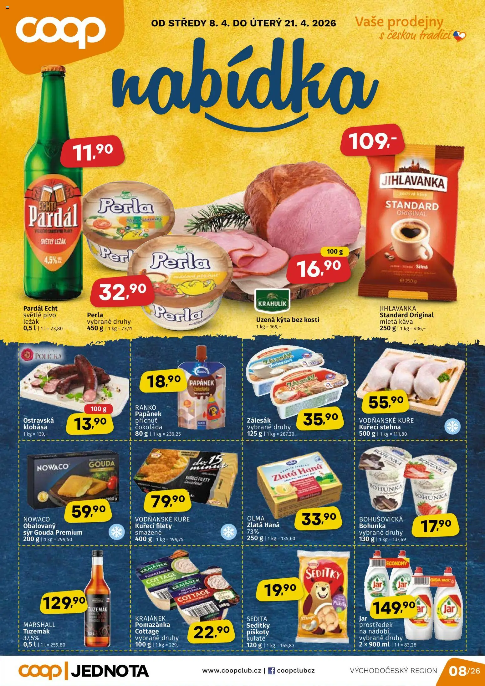 Coop leták - Východočeský region od 08.04.2026 | Strana: 1 | Produkty: Zlatá Hana, Kýta bez kosti, Kuře, Tuzemák