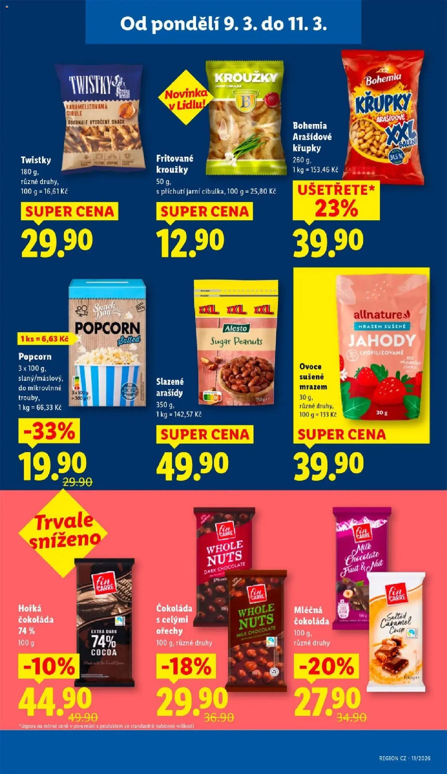 Lidl aktuální leták od 09.03.2026 | Strana: 21 | Produkty: Jahody, Popcorn, Ovoce sušené mrazem, Milk chocolate