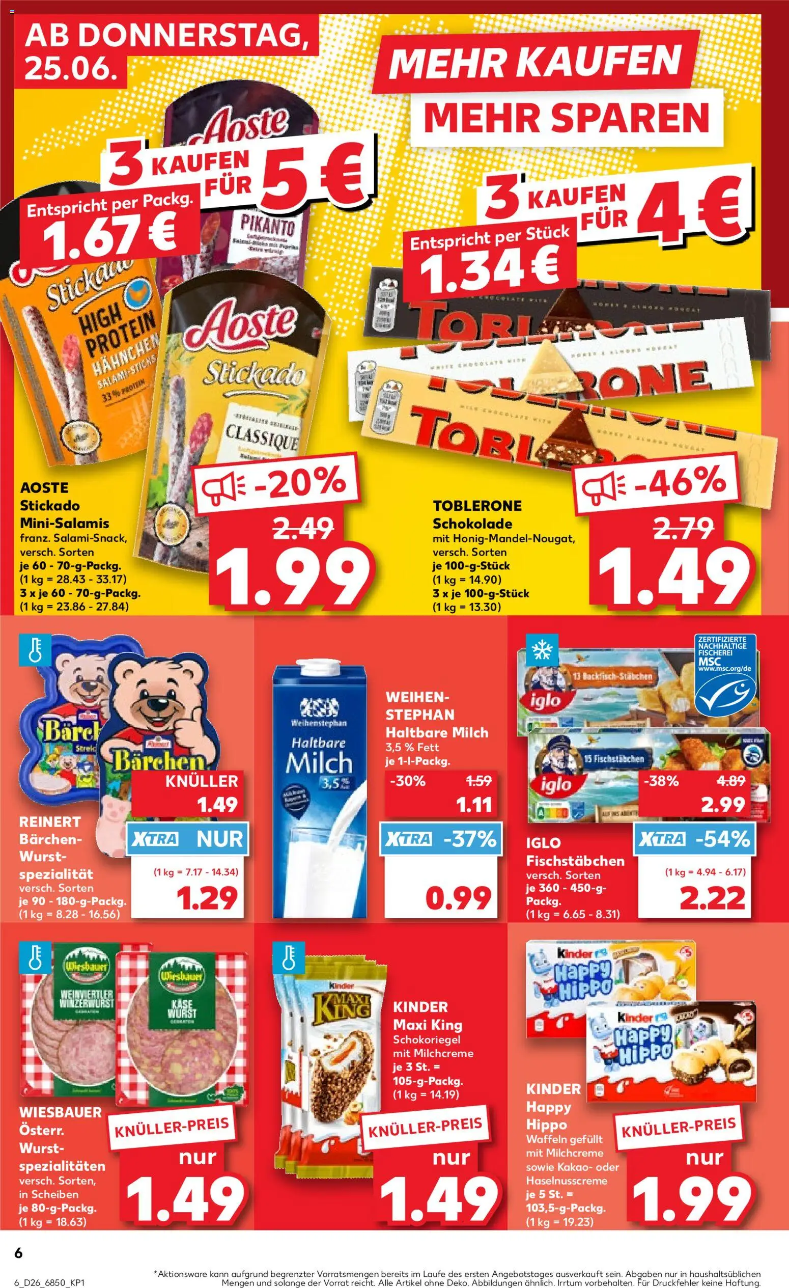 Kaufland Německo leták - Speyer od 25.06.2026 | Strana: 6 | Produkty: Maxi king, Toblerone, Kakao, Protein