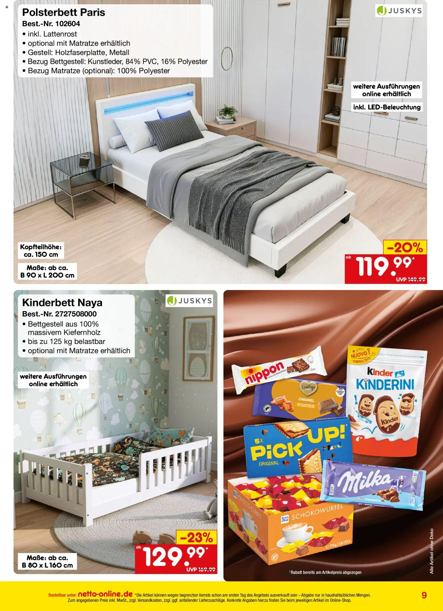Netto Marken-Discount Online-Angebote Oktober – gültig ab 01.10.2026 | Seite: 9 | Produkte: Matratze, Lattenrost, Polsterbett, Milka