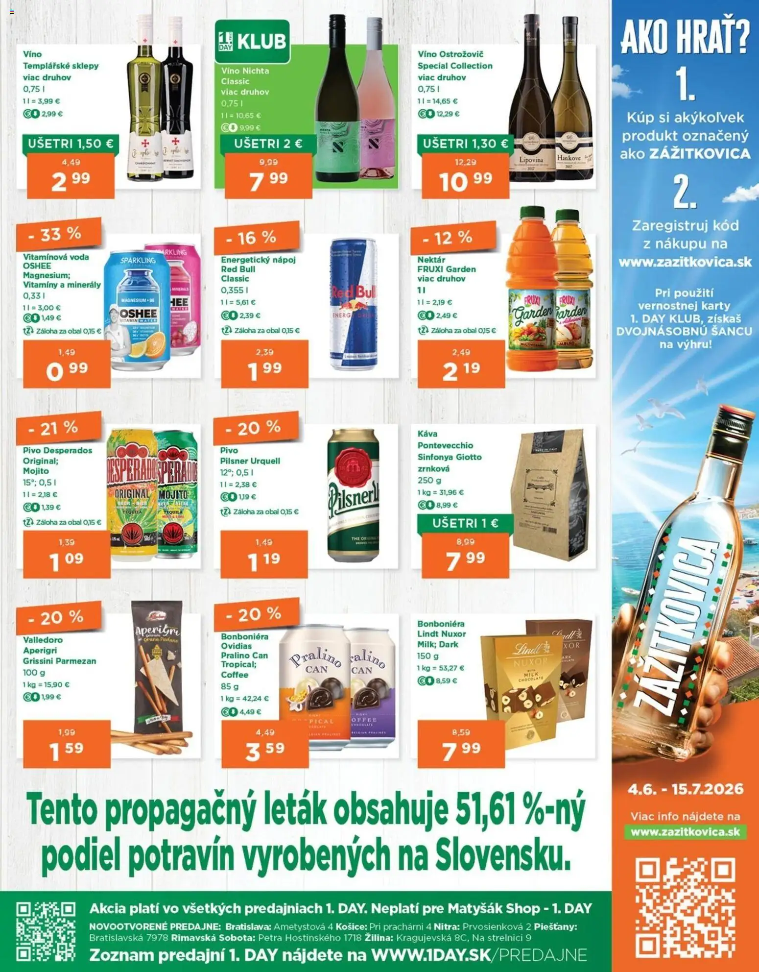 Nové 1day akcie – leták je platný od 04.06.2026 | Strana: 3 | Produkty: Pilsner Urquell, Desperados, Red Bull, Energetický nápoj