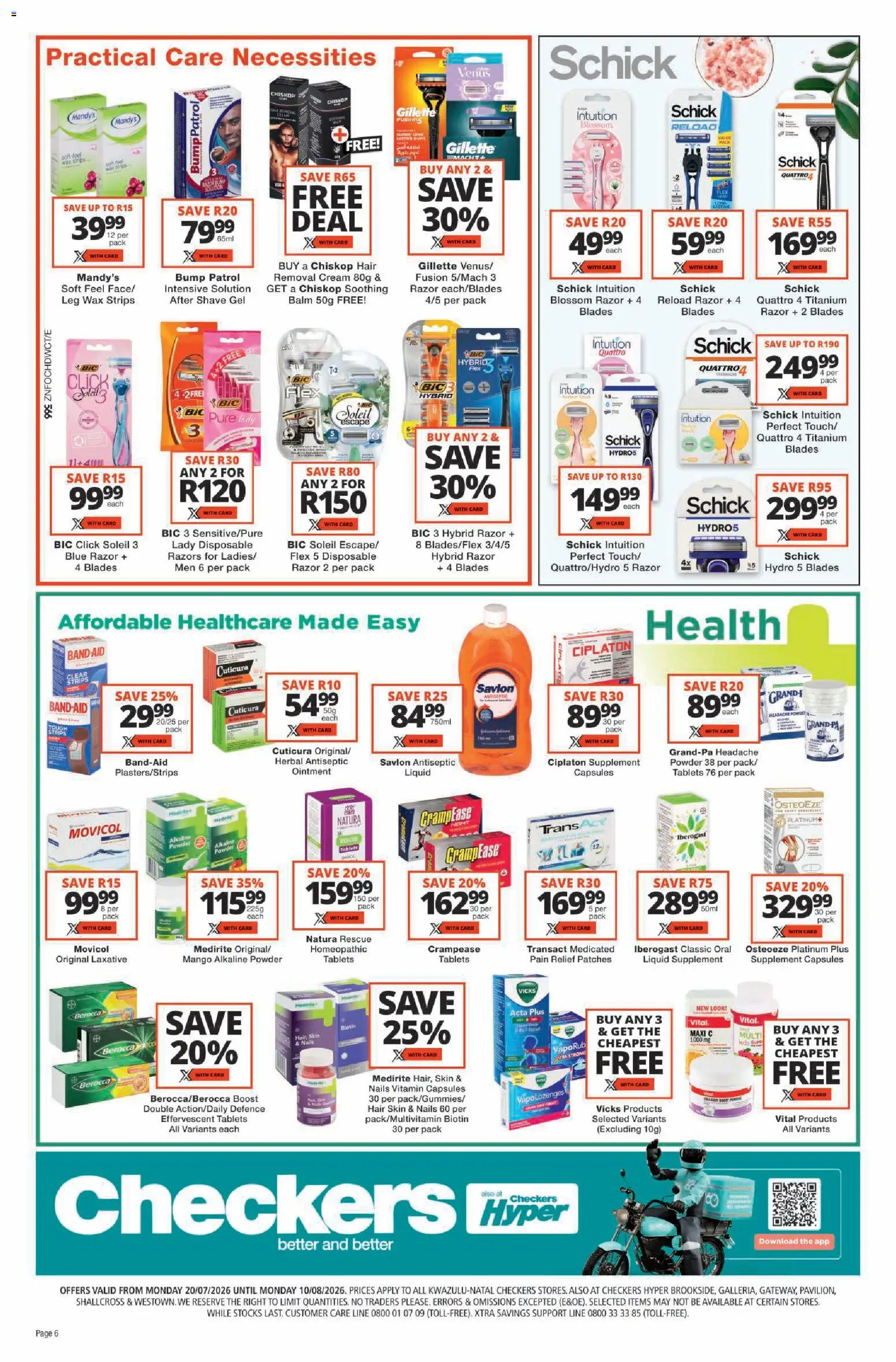 New Checkers catalogue – valid from 20/07/2026 | Page: 6 | Products: Wax, Powder, Cream, Razors