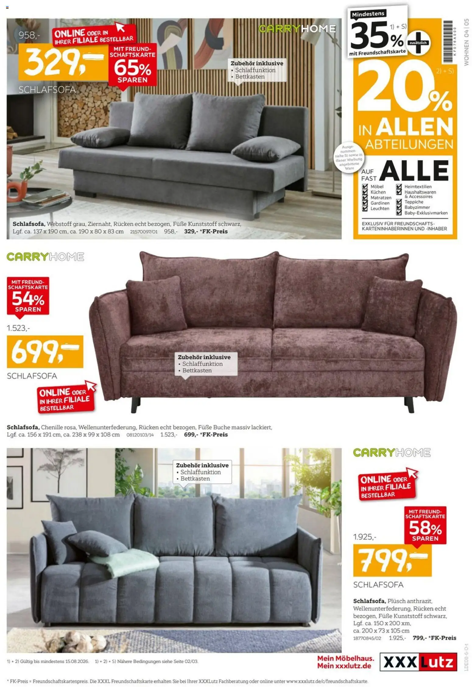 XXXLutz Wohnen Preishits – gültig ab 01.08.2026 | Seite: 5 | Produkte: Schlafsofa, Kuchen