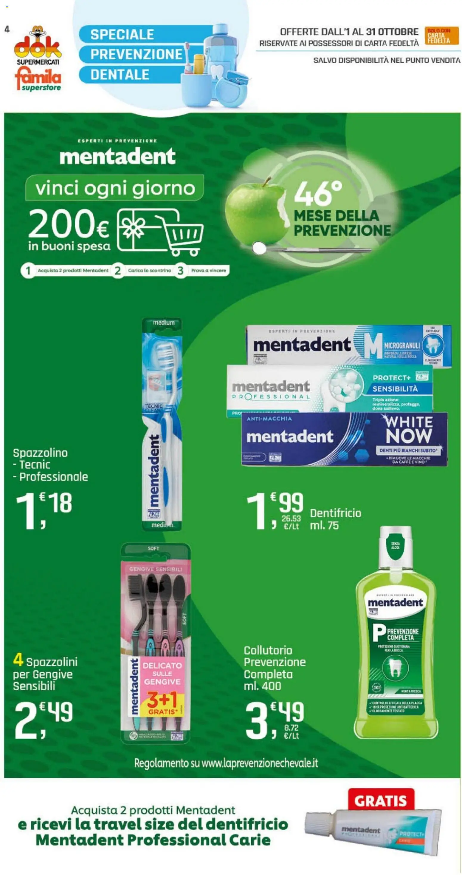 Volantino Famila del 01/10/2026 | Pagina: 4 | Prodotti: Dentifricio, Spazzolino, Vino, Menta
