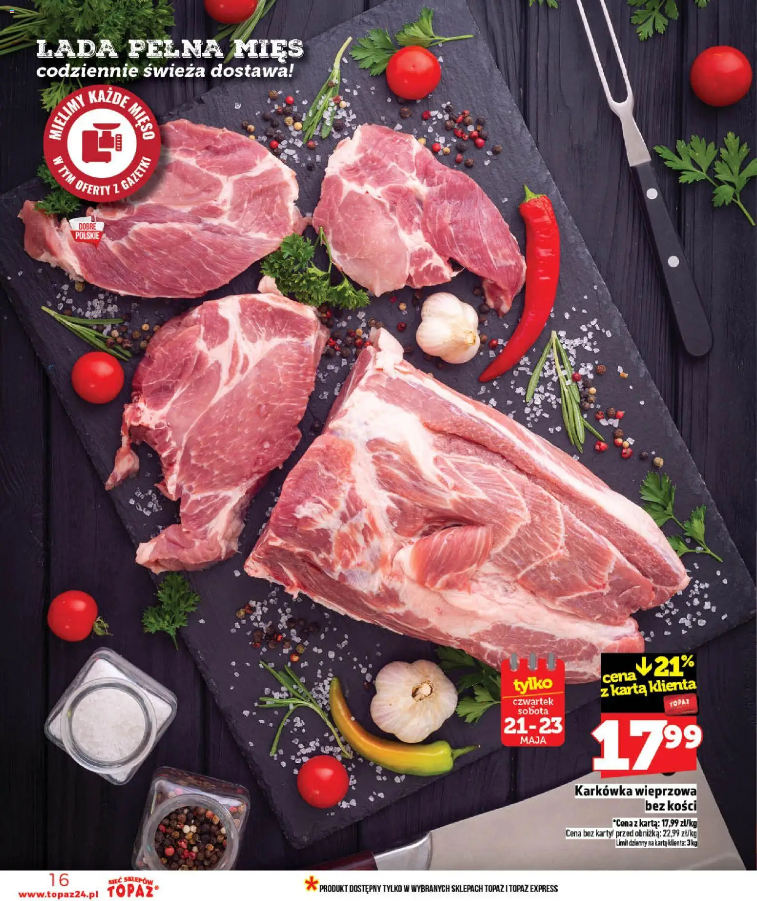 Topaz gazetka - MAZ od 21.05.2026 | Strona: 16 | Produkty: Karta, Karkówka, Karkówka wieprzowa