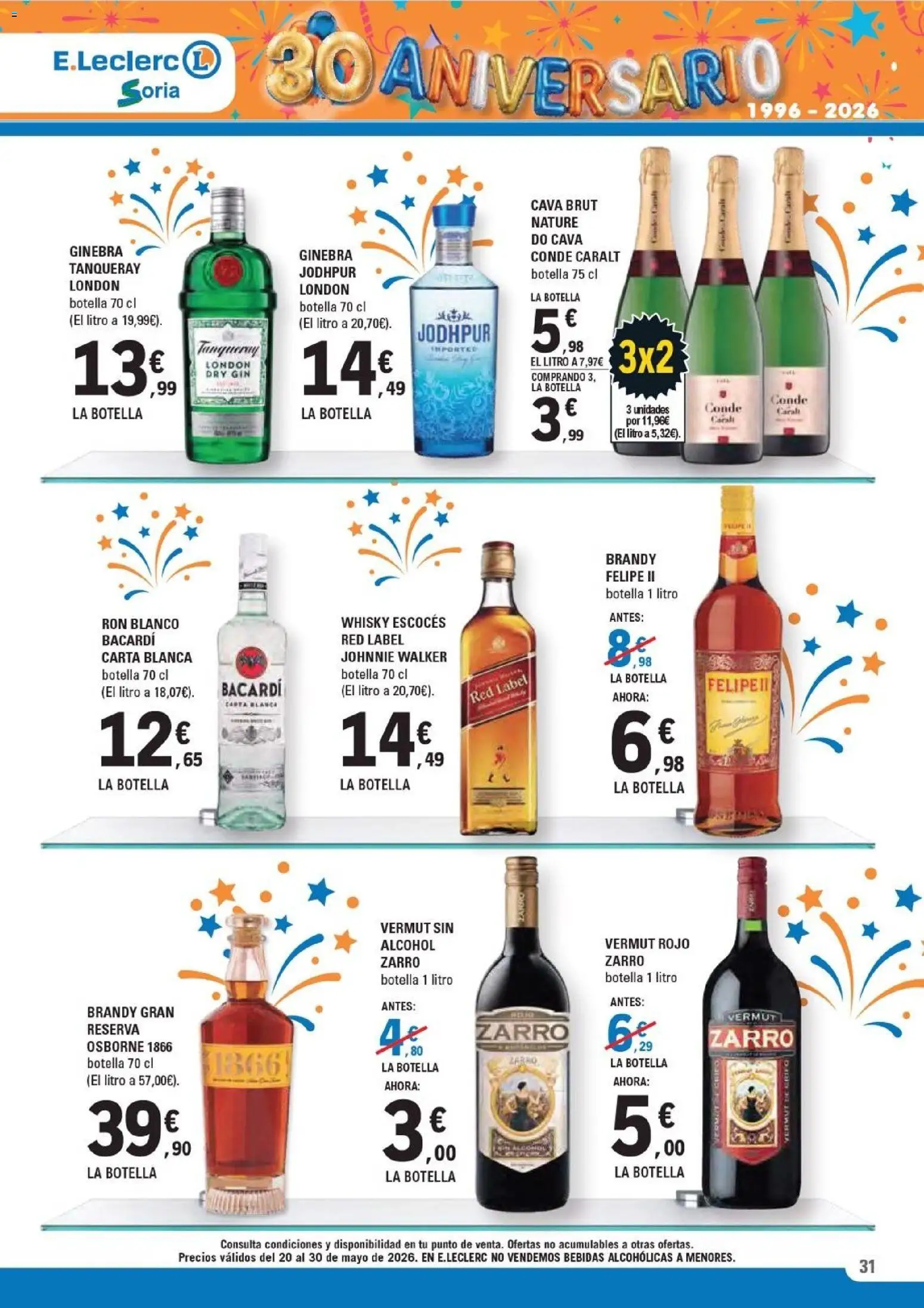 E.Leclerc Soria │ válido desde el 20.05.2026 | Página: 31 | Productos: Ron, Ginebra, Whisky, Μανέστρα